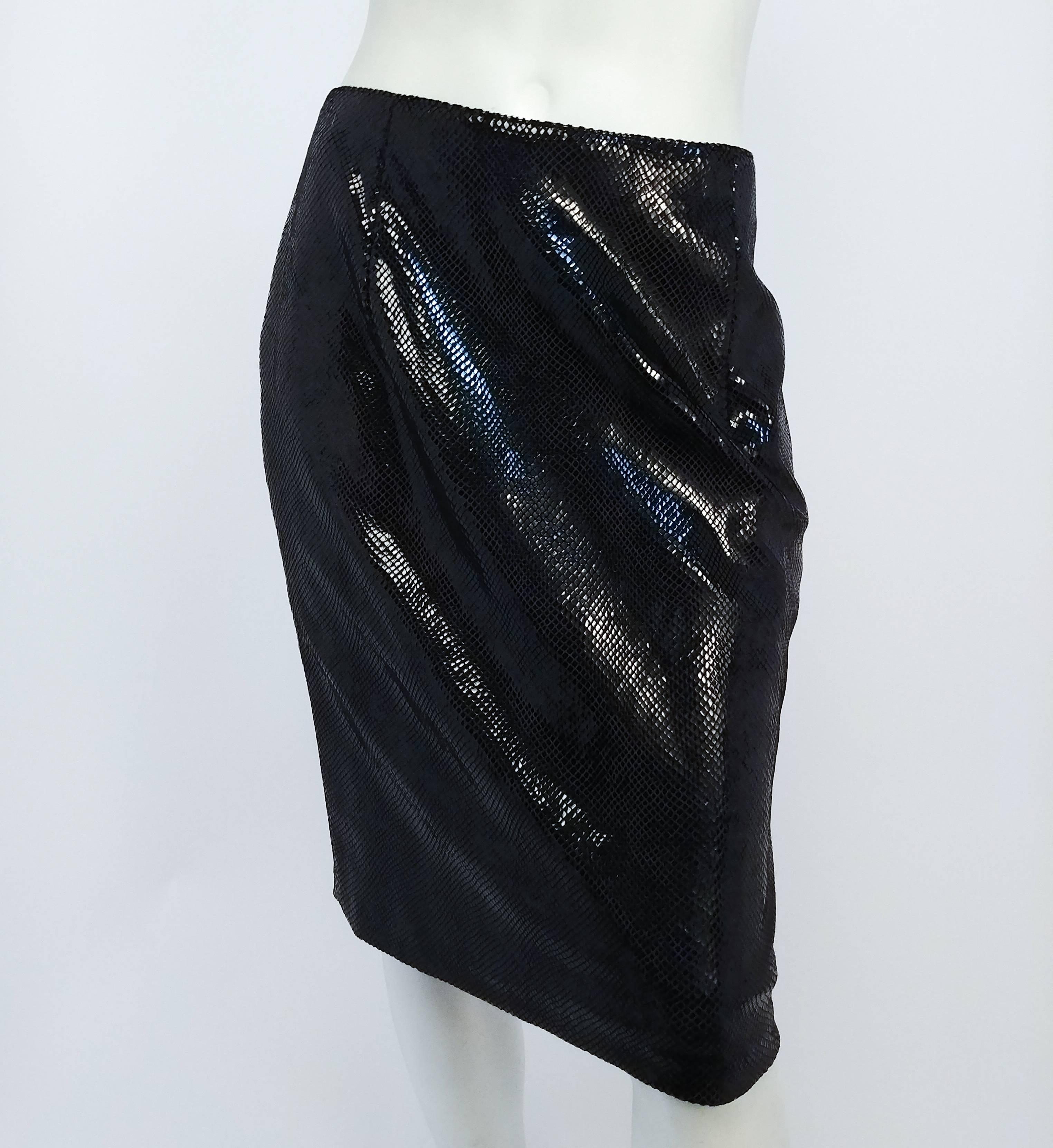 Women's or Men's 1980s Glossy Faux Snakeskin Black Skirt Set