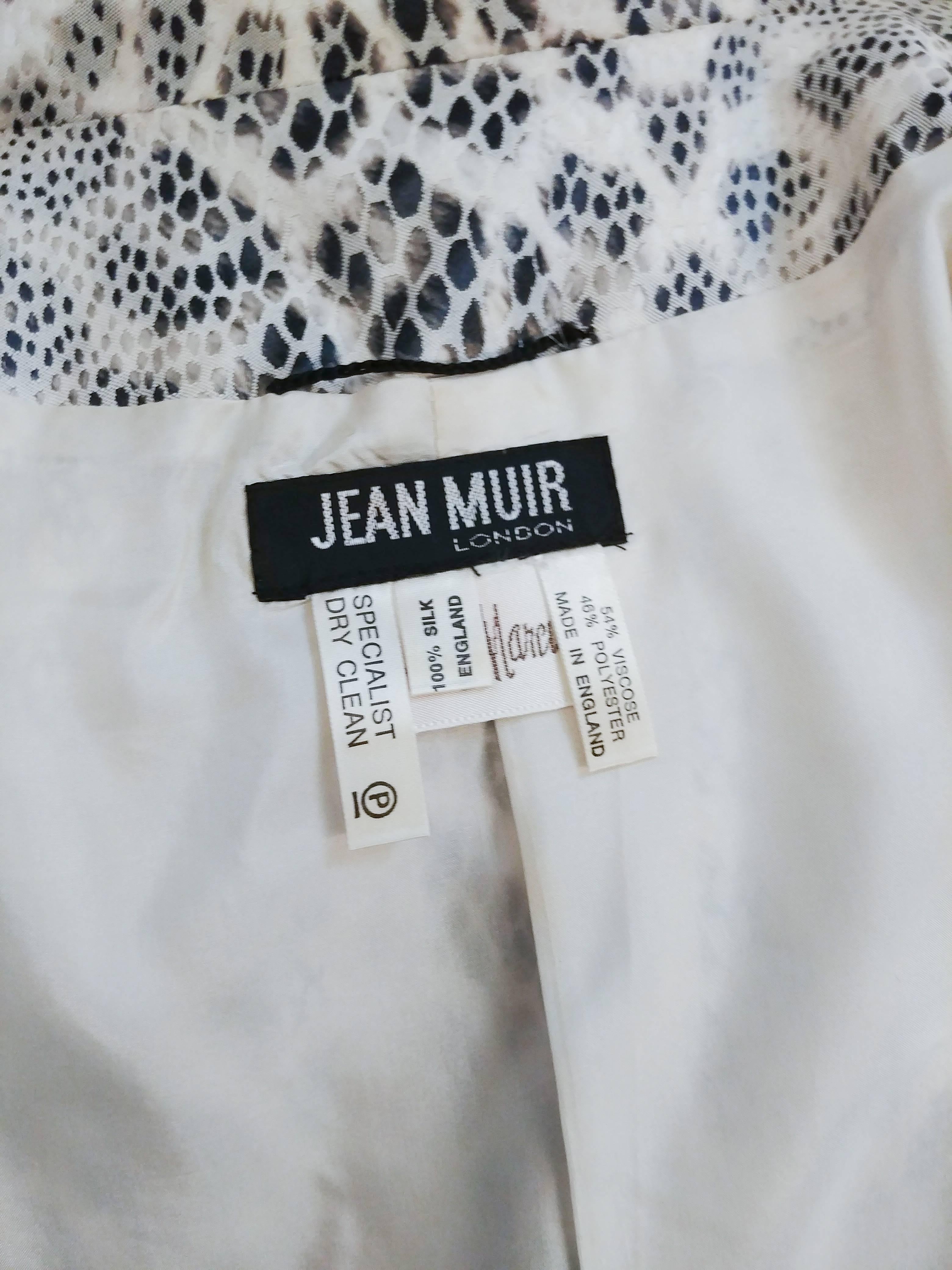 Gray 1980s Jean Muir White Snake Print Skirt Suit Set For Sale