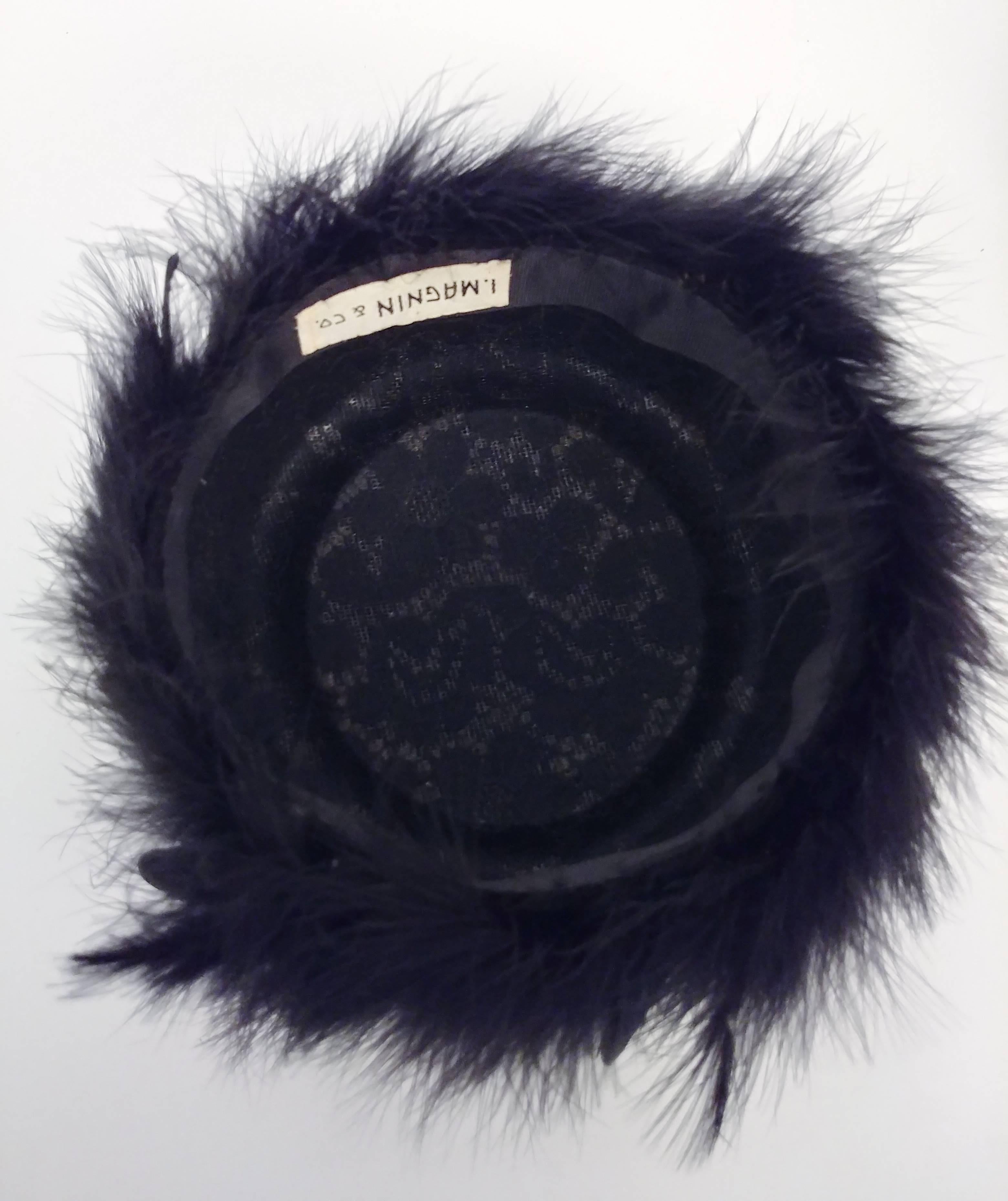 1960s Black Marabou Trimmed Feather Hat In Good Condition In San Francisco, CA