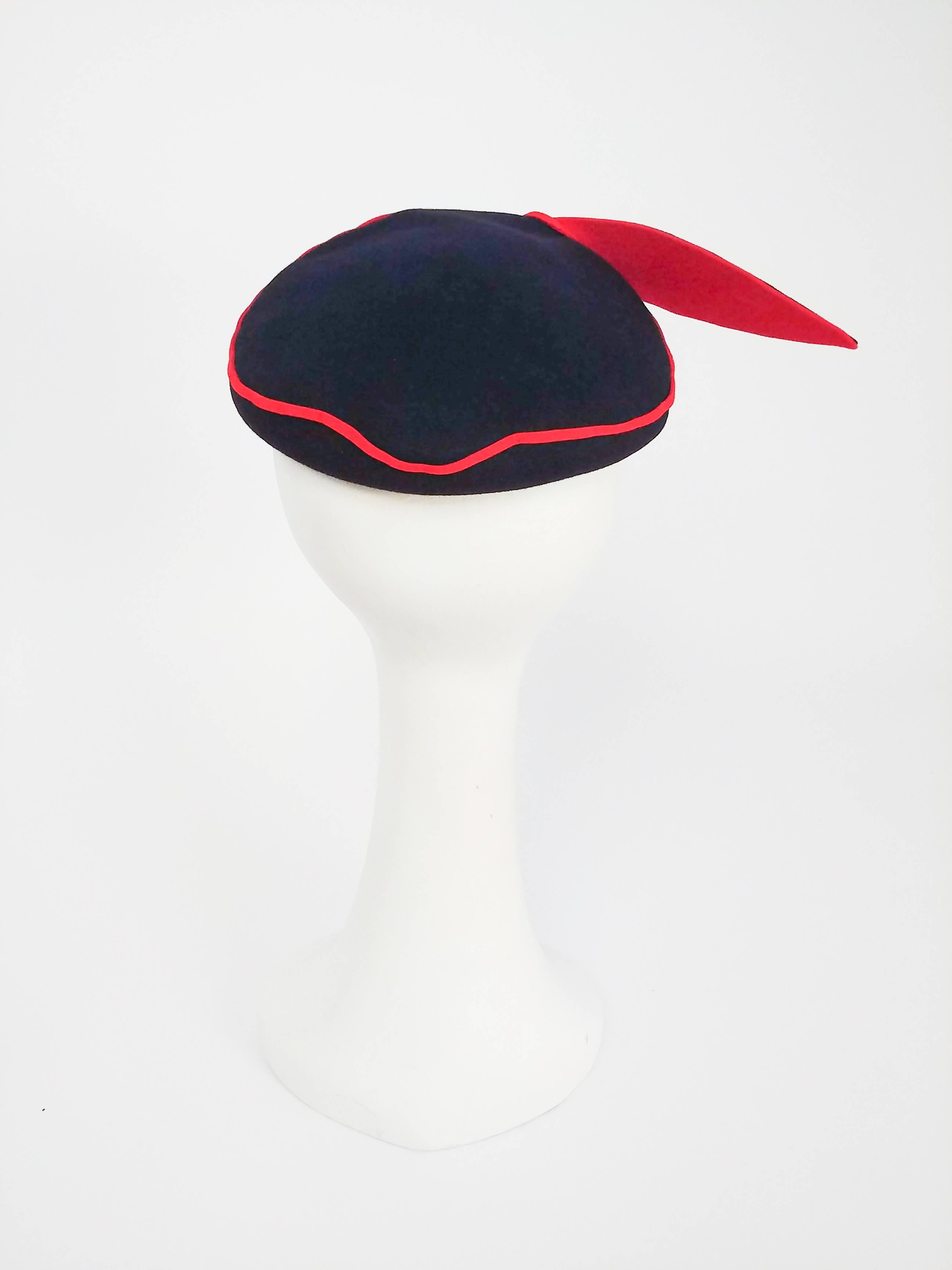 Gray 1950s Navy Blue & Red Faux 