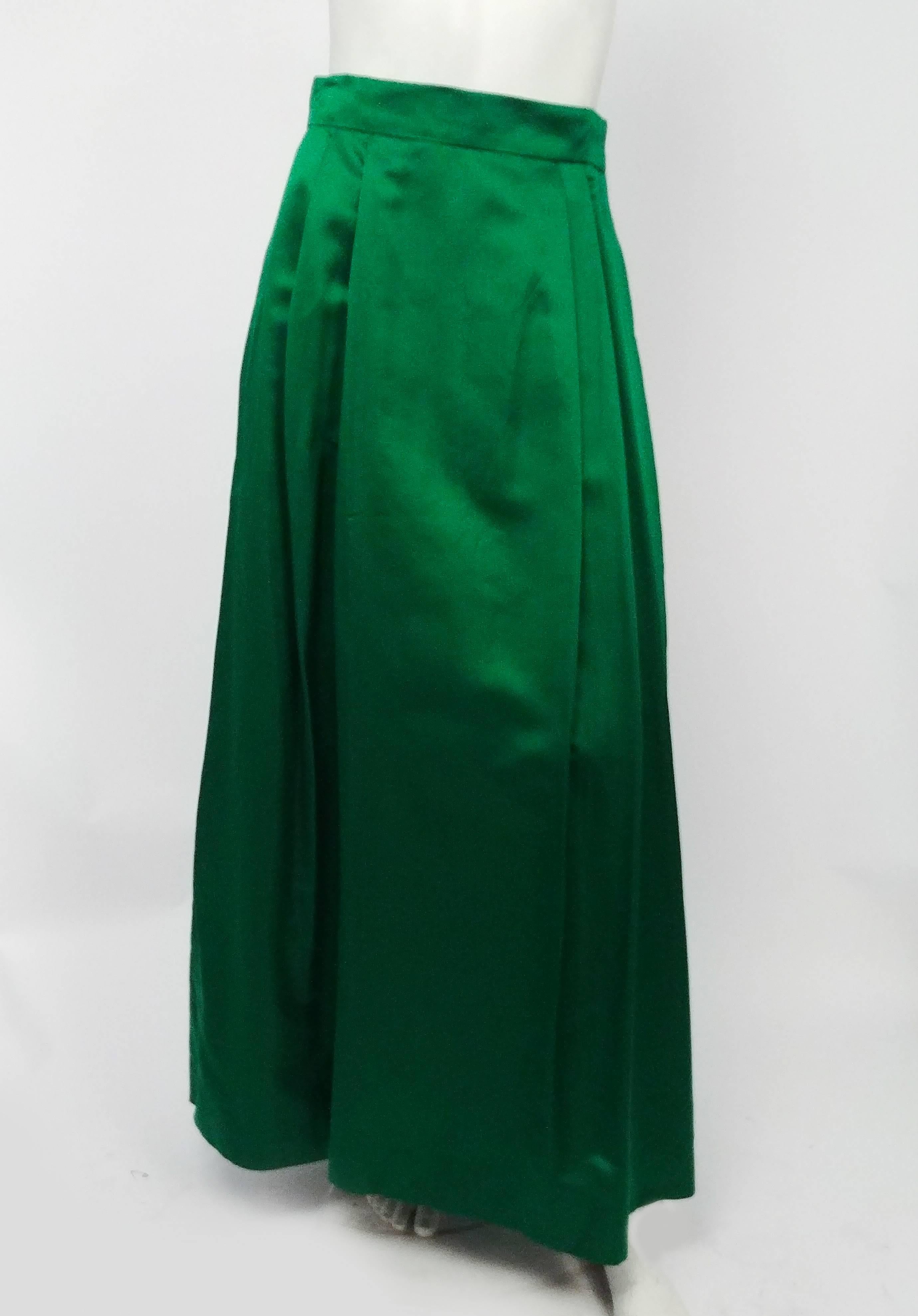 emerald green satin skirt