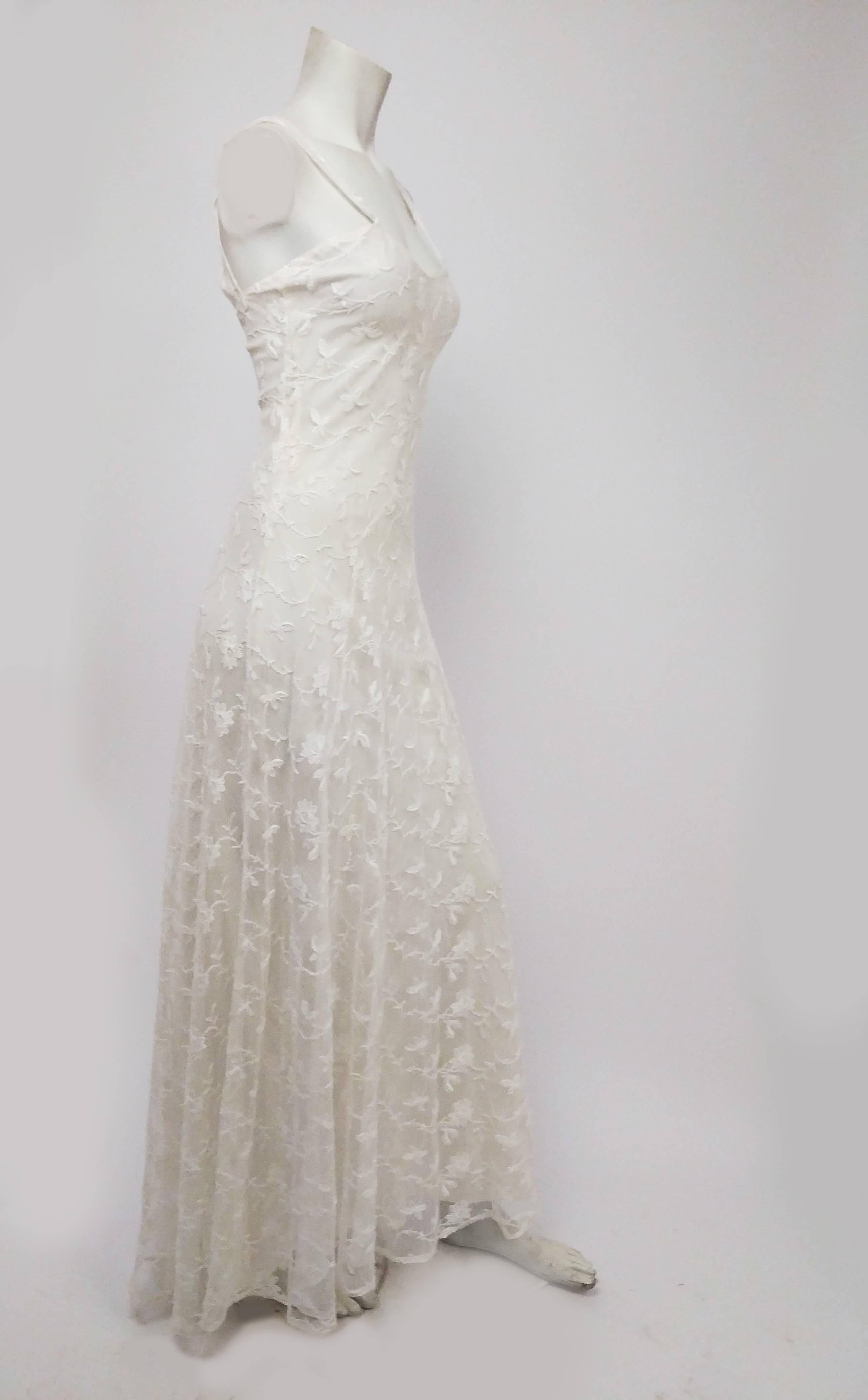 Gray 1930s White Lace Wedding Dress