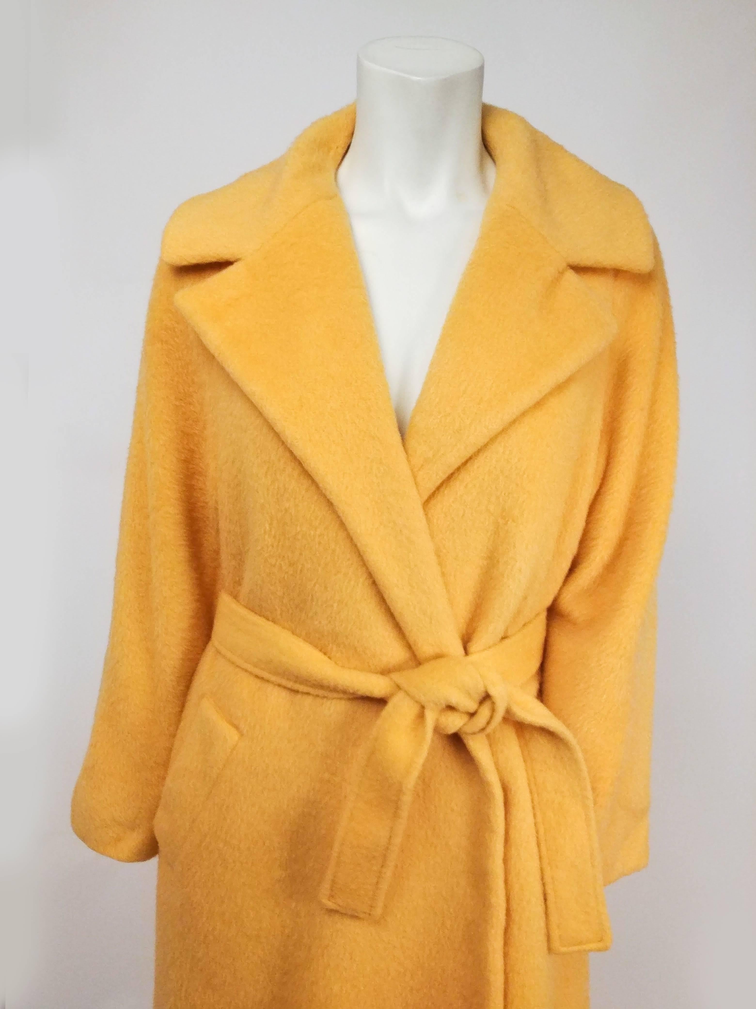 1960s Lilli Ann Buttercup Yellow Wool Coat. Ties close at waist. 