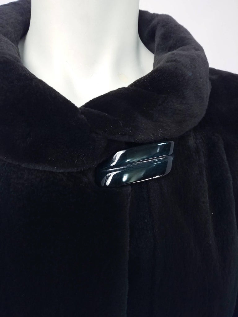 Black 1980s Revillon for Saks Fifth Ave Green Shorn Mink Long Coat For Sale
