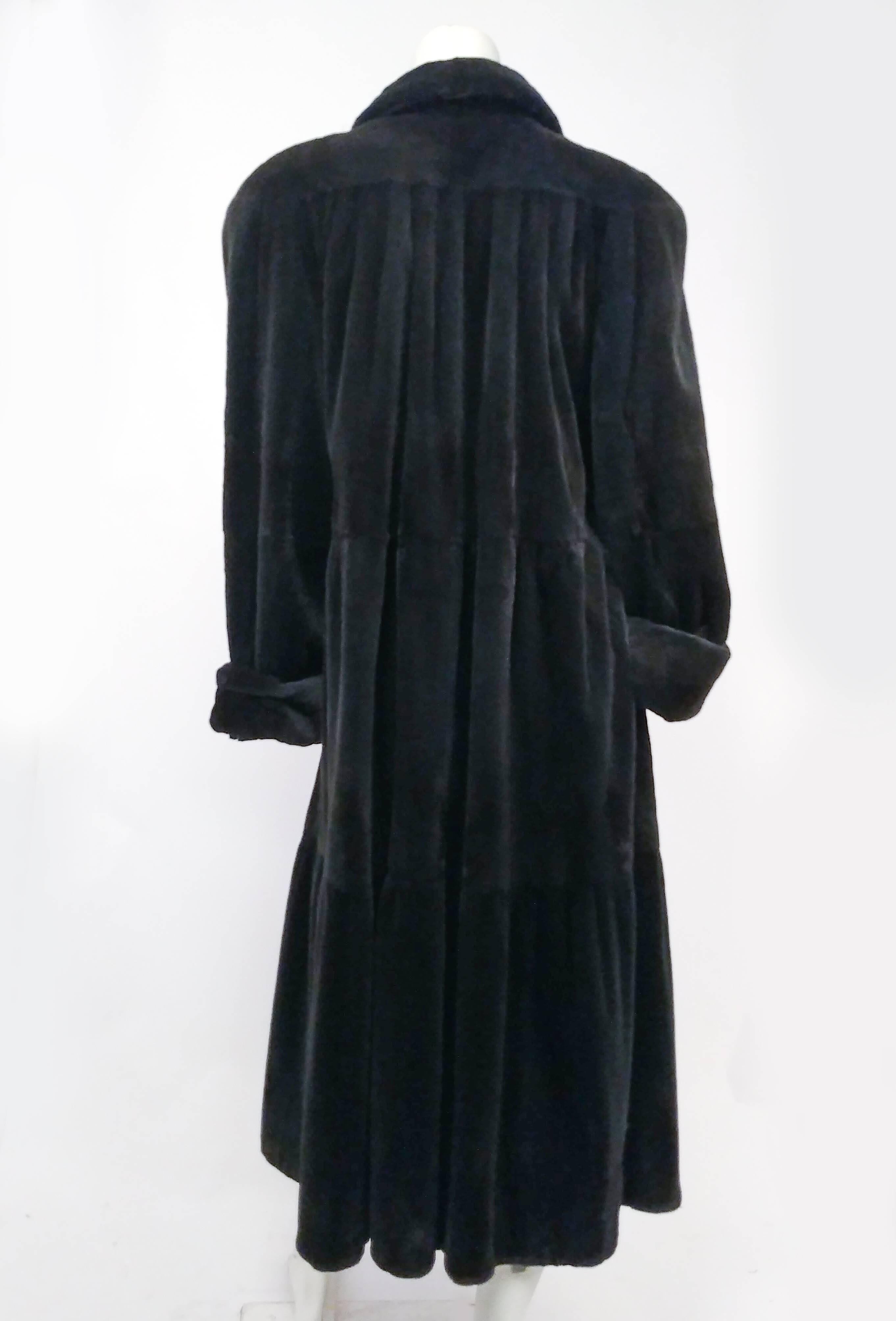 1980s Revillon for Saks Fifth Ave Green Shorn Mink Long Coat In Excellent Condition For Sale In San Francisco, CA