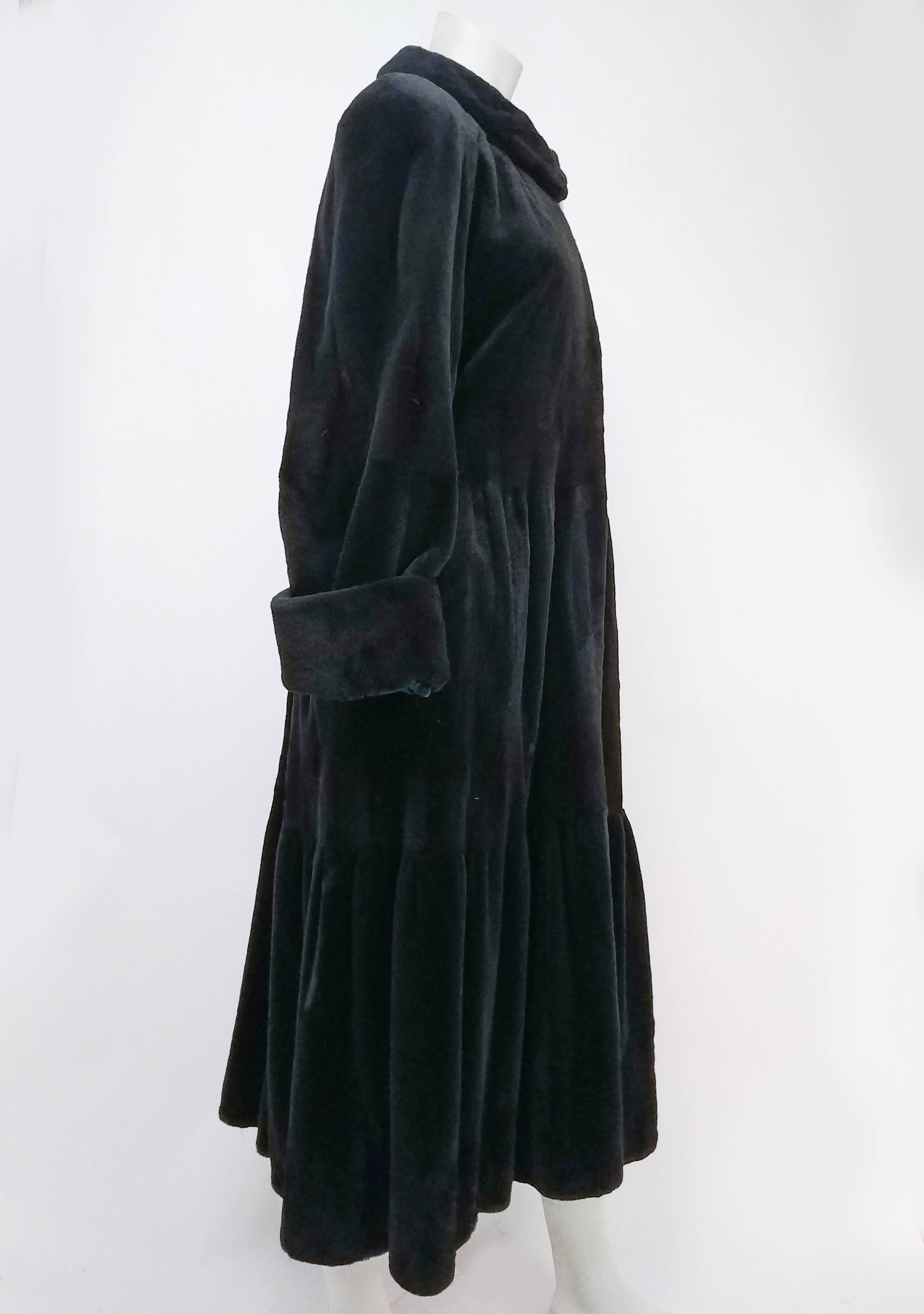 Black 1980s Revillon for Saks Fifth Ave Green Shorn Mink Long Coat For Sale