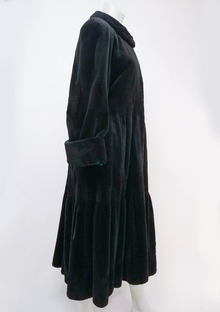 1980s Revillon for Saks Fifth Ave Green Shorn Mink Long Coat In Excellent Condition For Sale In San Francisco, CA