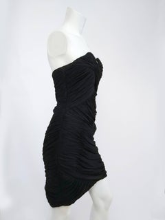 David Fielden Black Strapless Silk Chiffon Cocktail Dress