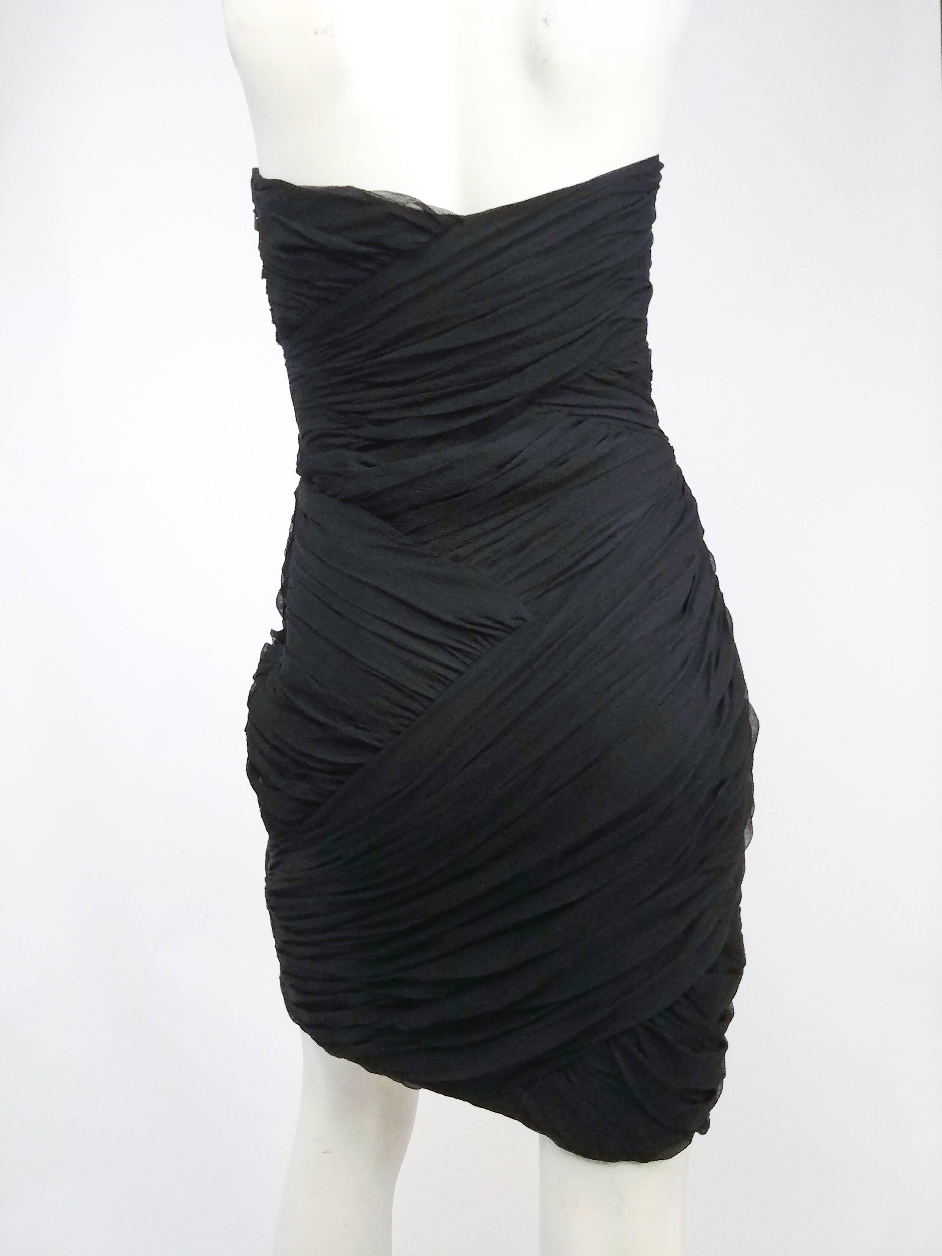 David Fielden Black Strapless Silk Chiffon Cocktail Dress For Sale at ...