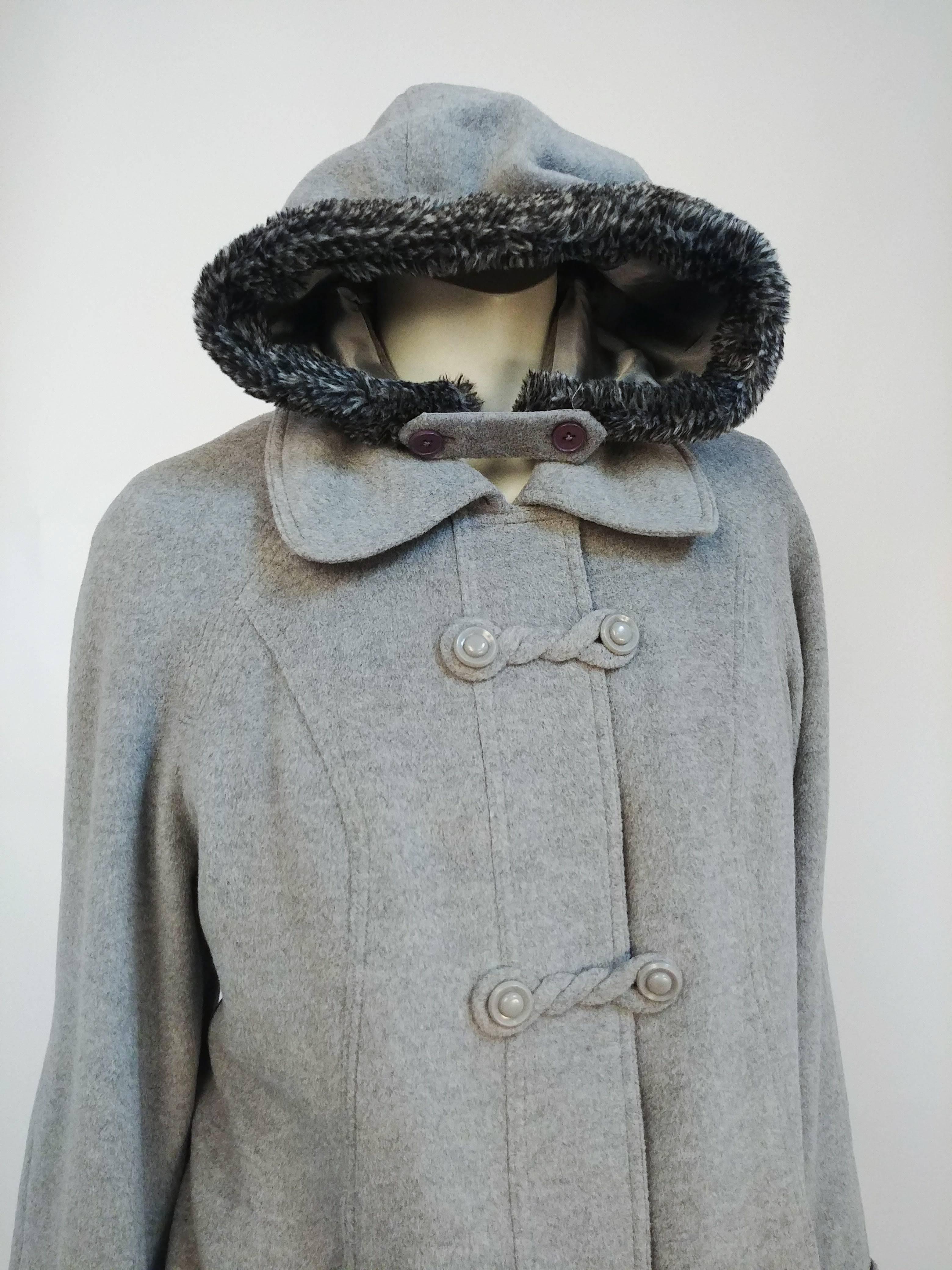 Gray 1970s Grey Wool Hooded Coat