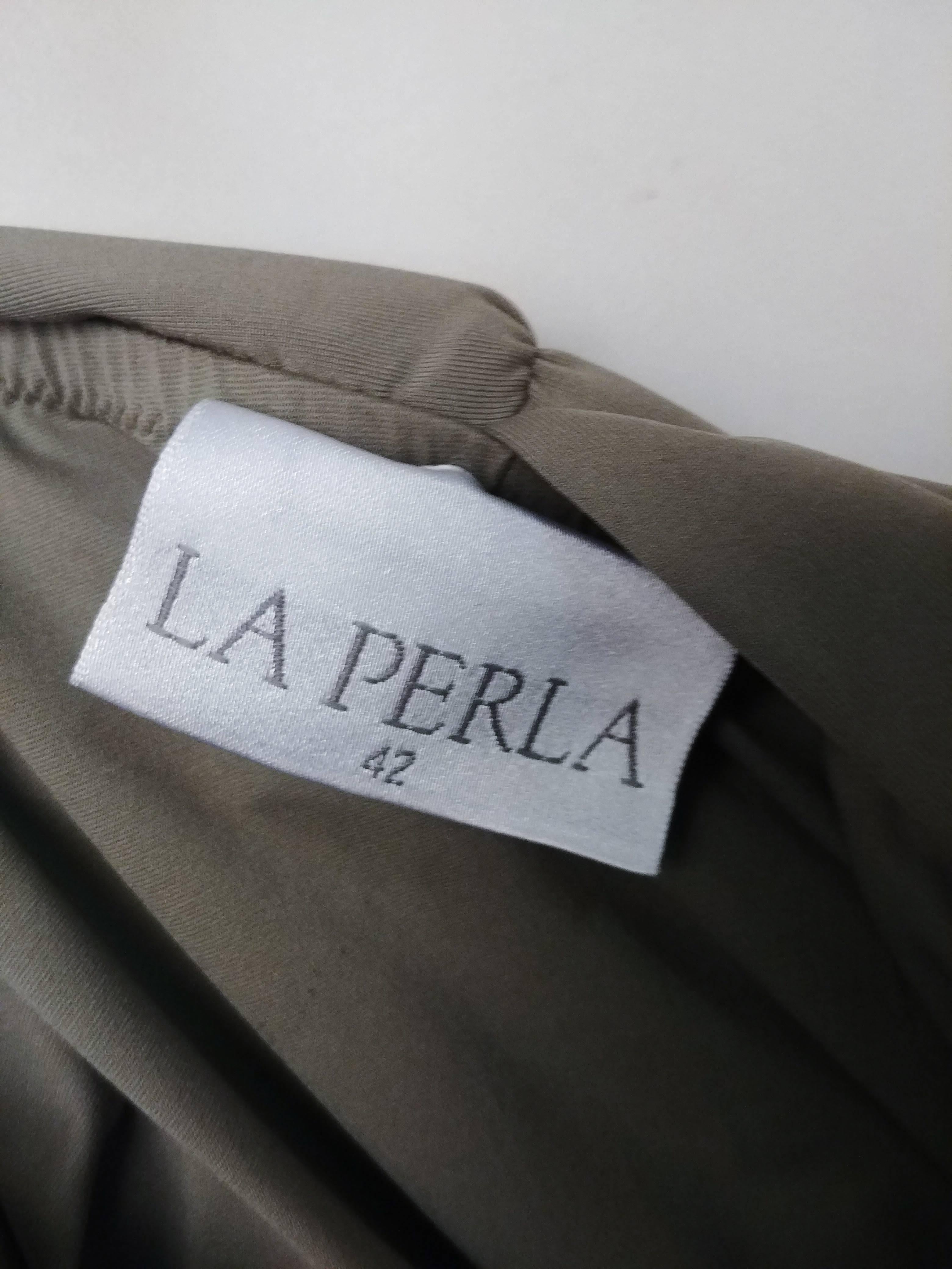 La Perla Olive Khaki Ruched Jersey Top In Excellent Condition In San Francisco, CA