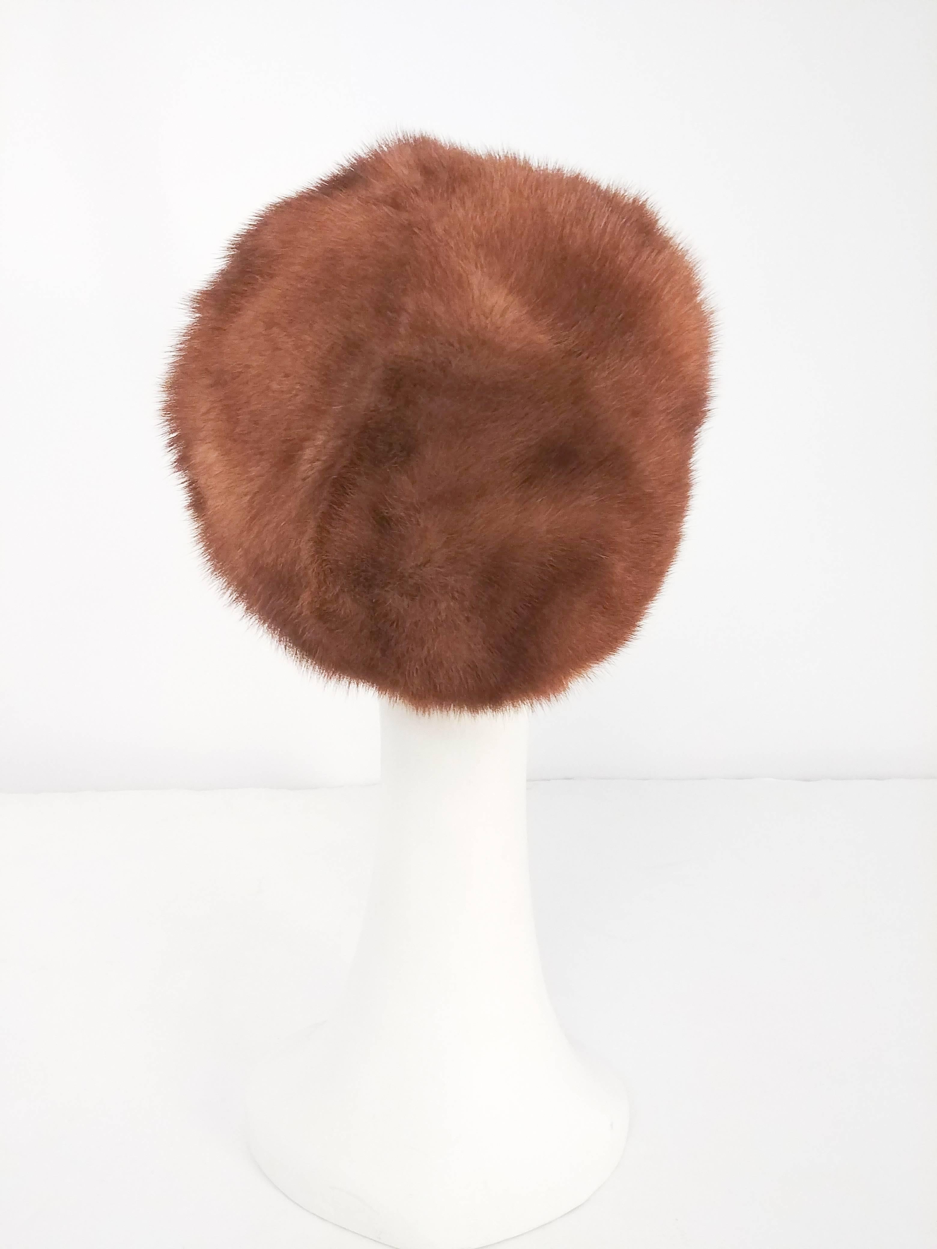 Gray Light Brown Mink Fur Hat, 1960s 