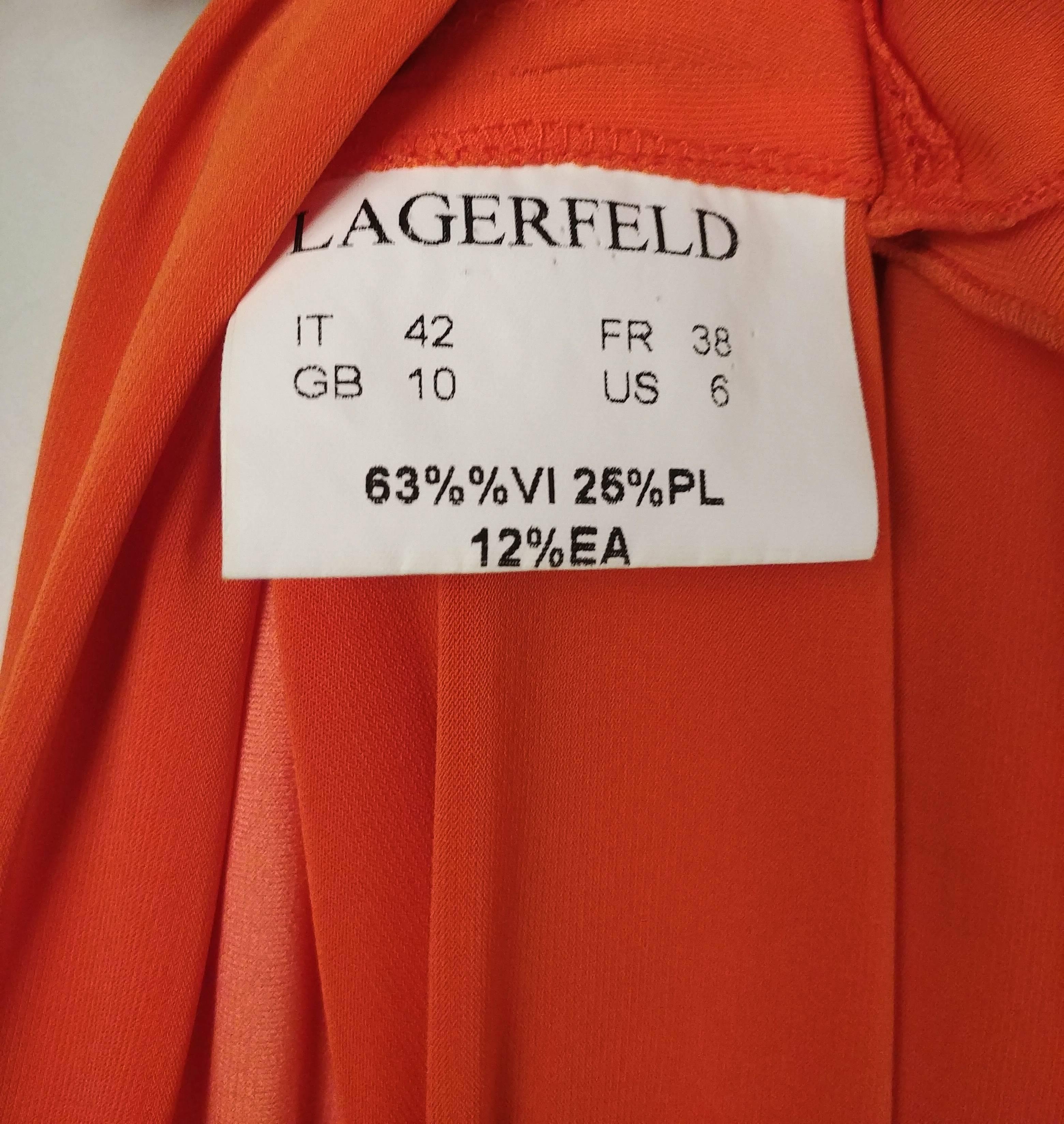 Red Karl Lagerfeld Orange Jersey Cowl Neck Dress For Sale