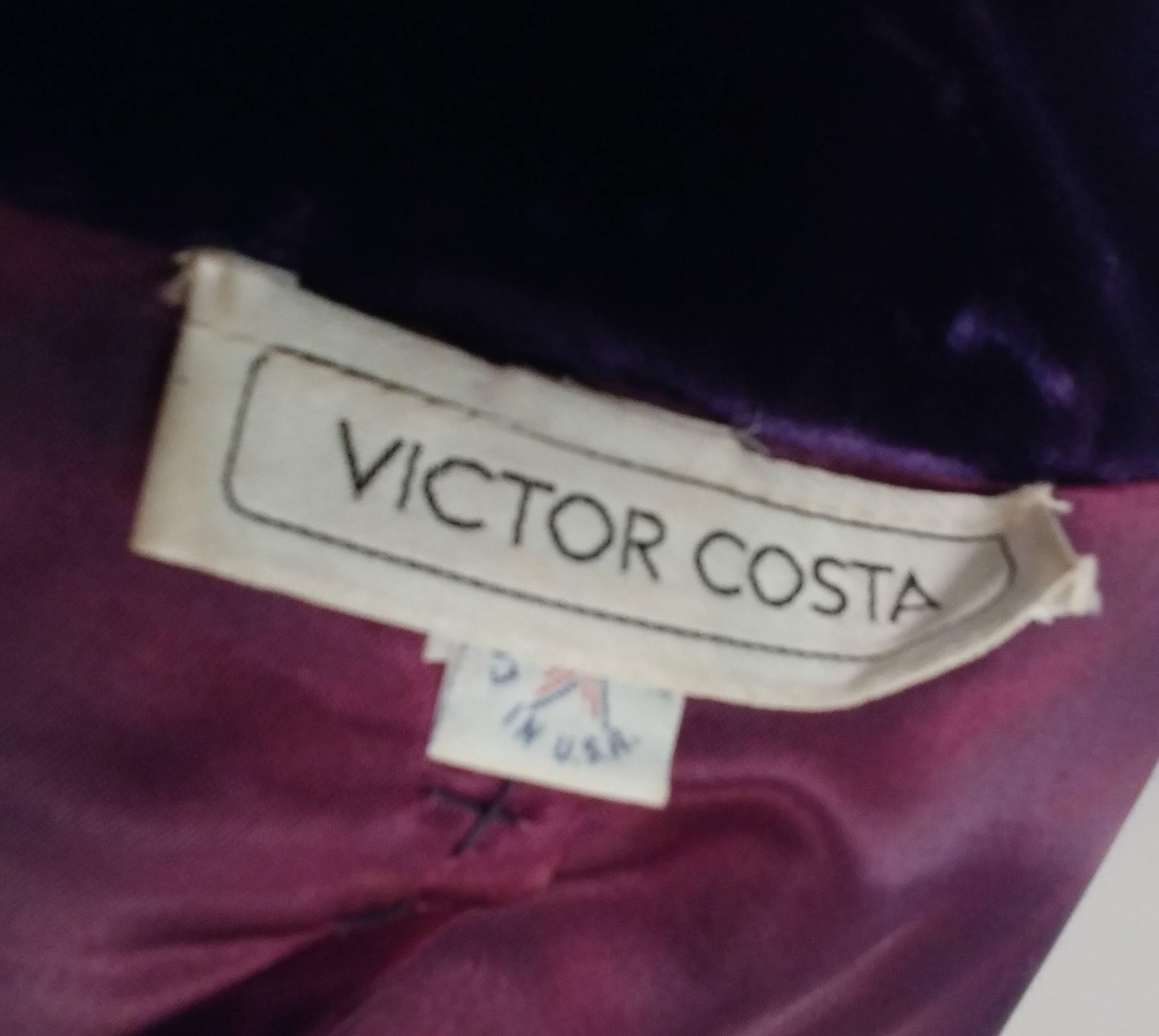 Victor Costa Fox Trim Blue Velvet Jacket, 1980s  In Good Condition In San Francisco, CA