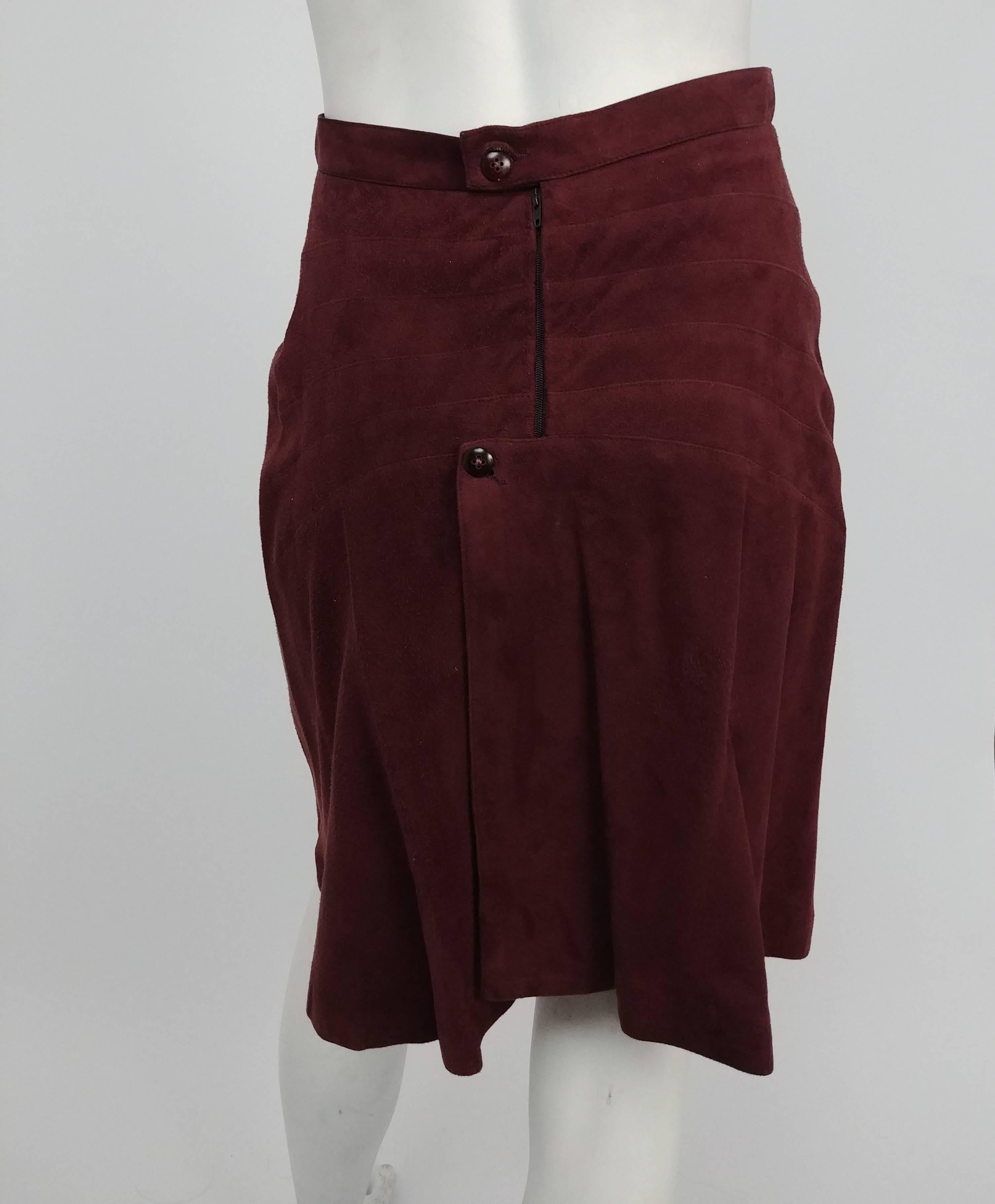 Black 1990s Alaia Brown Vegan Suede Back Pleat Skirt For Sale