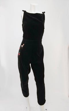 1950s Black Velveteen Top & Embellished Capri Pant Set