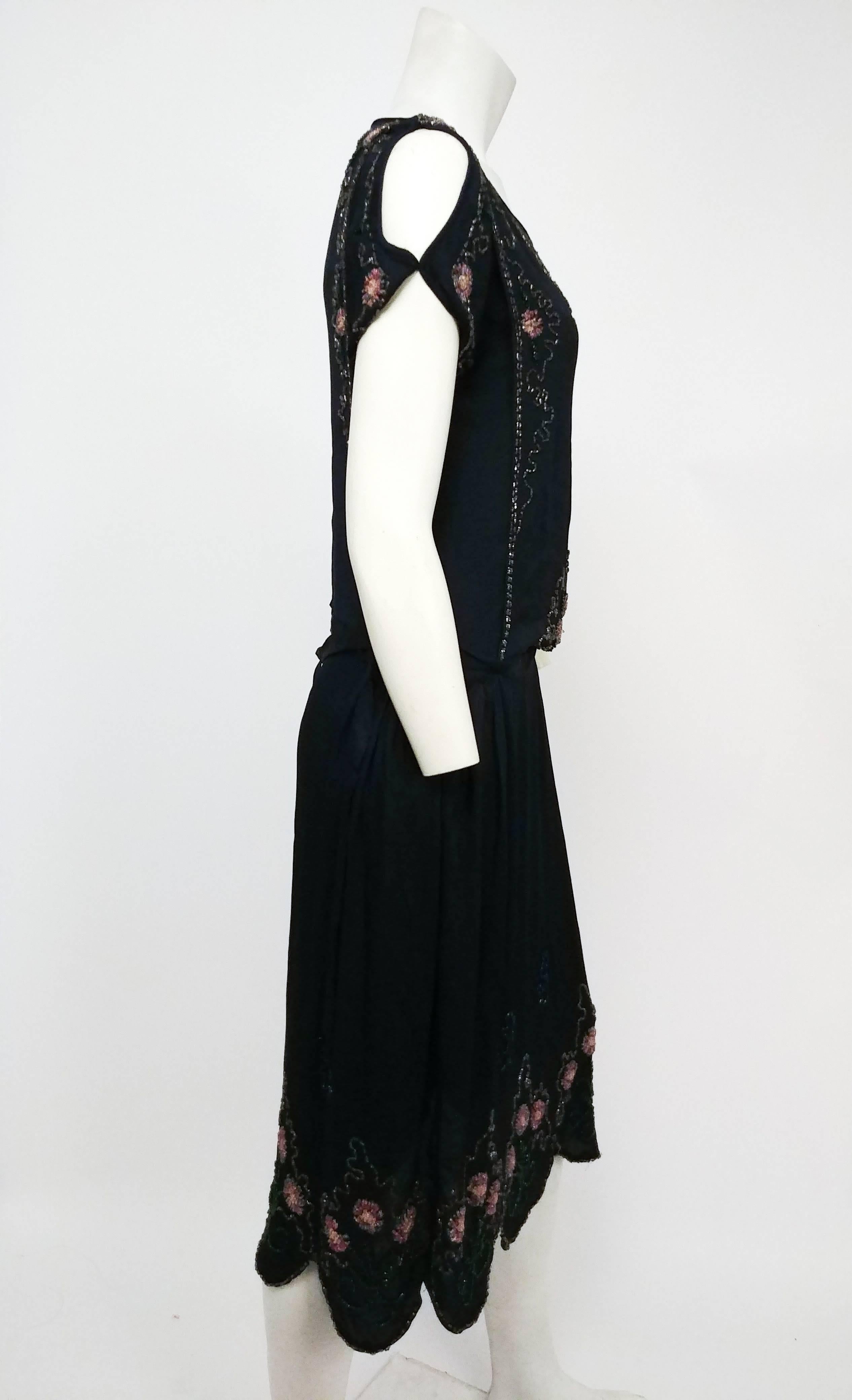 Black Silk Beaded Dress, 1920s  In Good Condition For Sale In San Francisco, CA