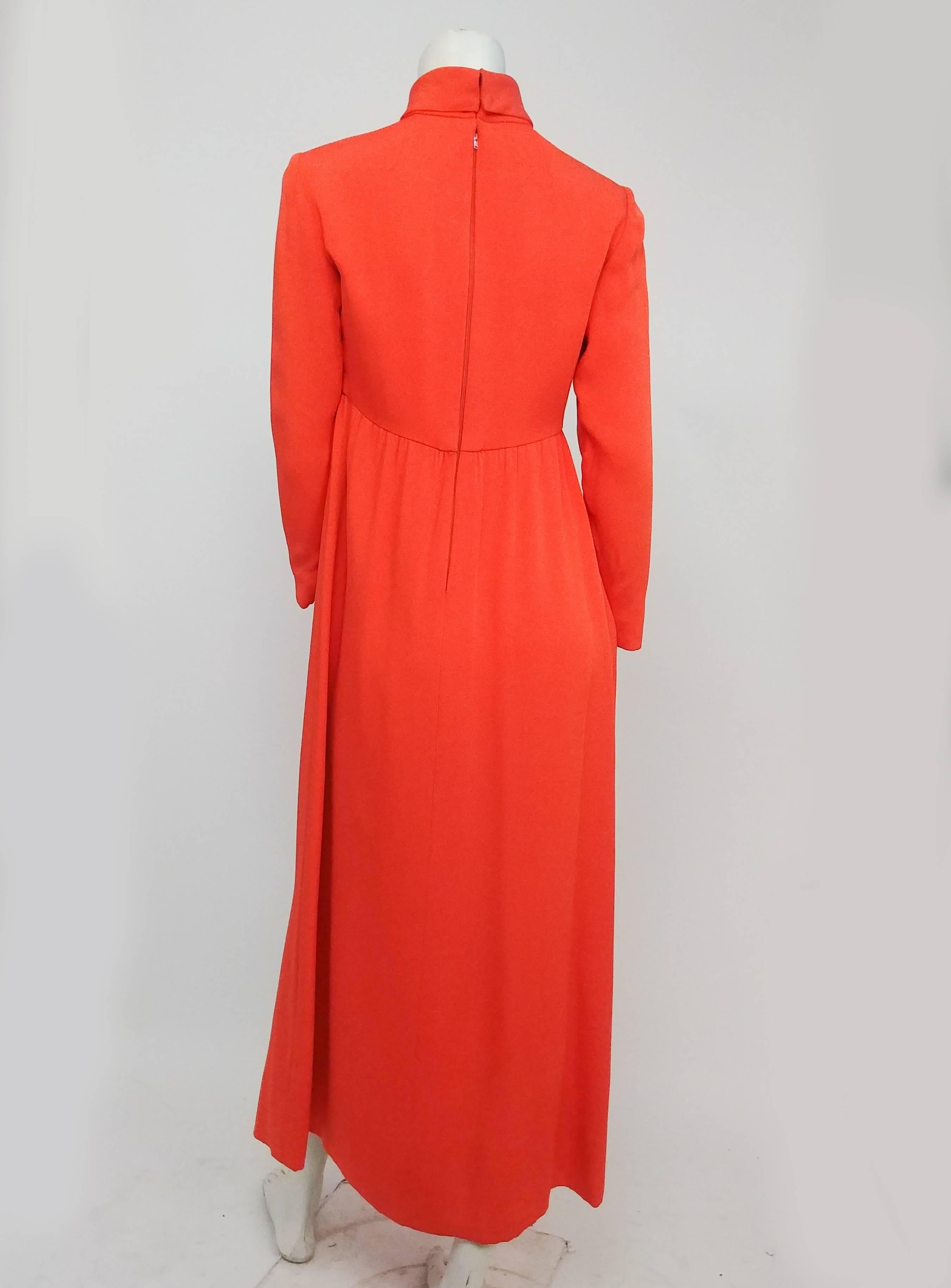 Red Teal Traina For Amelia Gray Orange Maxi Dress with Front Button Detail, 1970s  For Sale