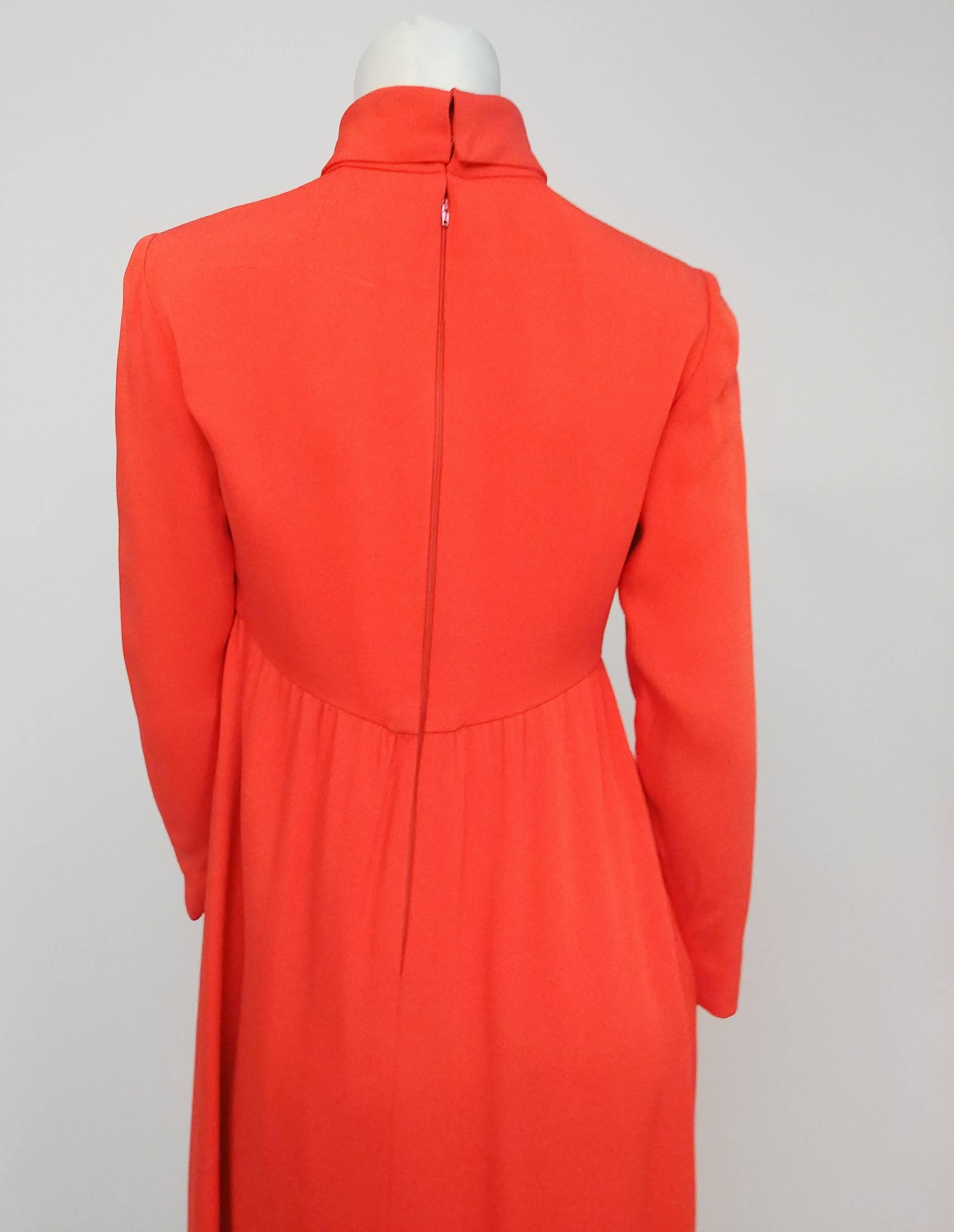 Teal Traina For Amelia Gray Orange Maxi Dress with Front Button Detail, 1970s In Excellent Condition For Sale In San Francisco, CA