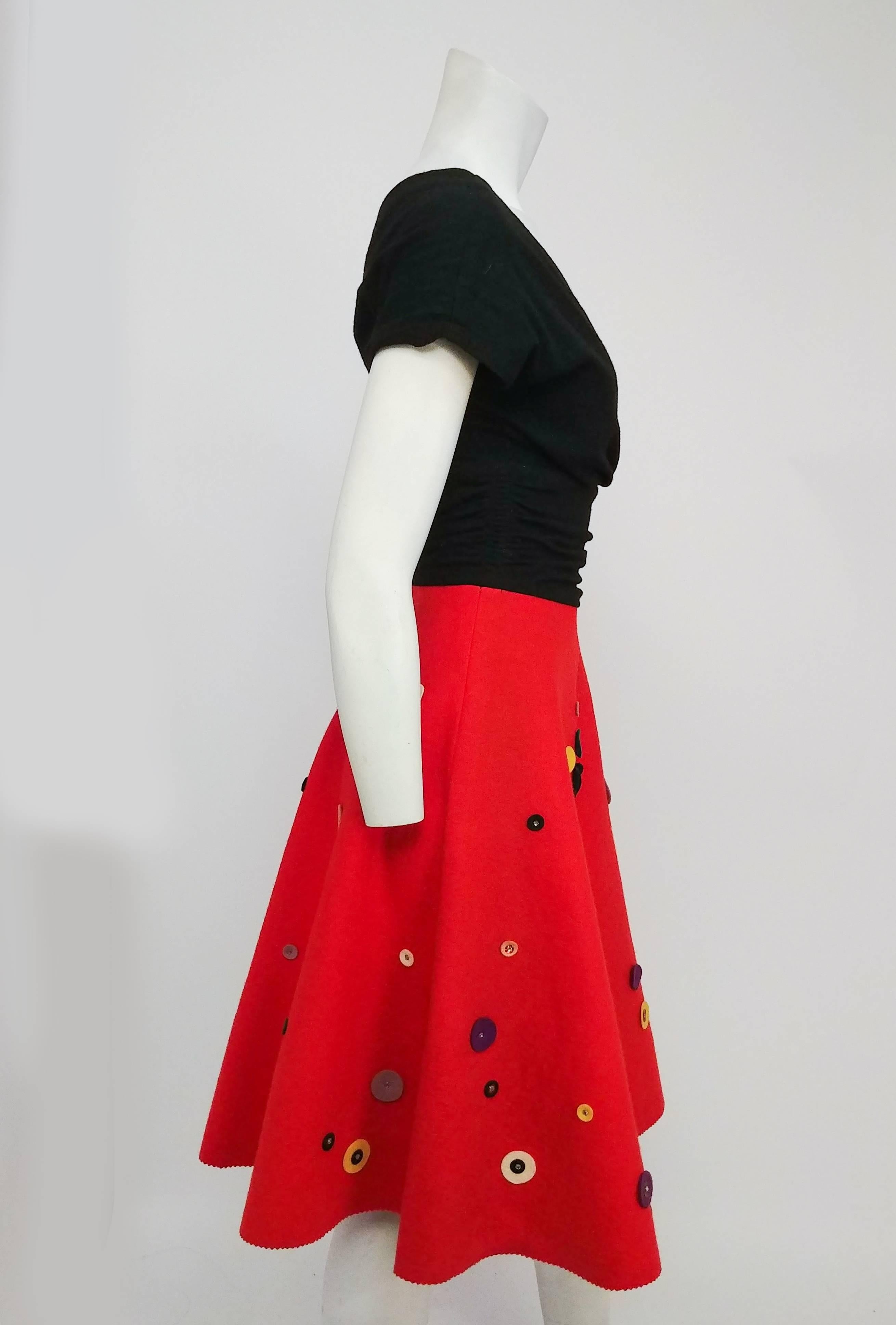 Rouge Robe fantaisie A-Line rouge et noire, années 1950  en vente