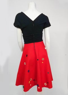 A-Line Red and Black Novelty Dress, 1950s
