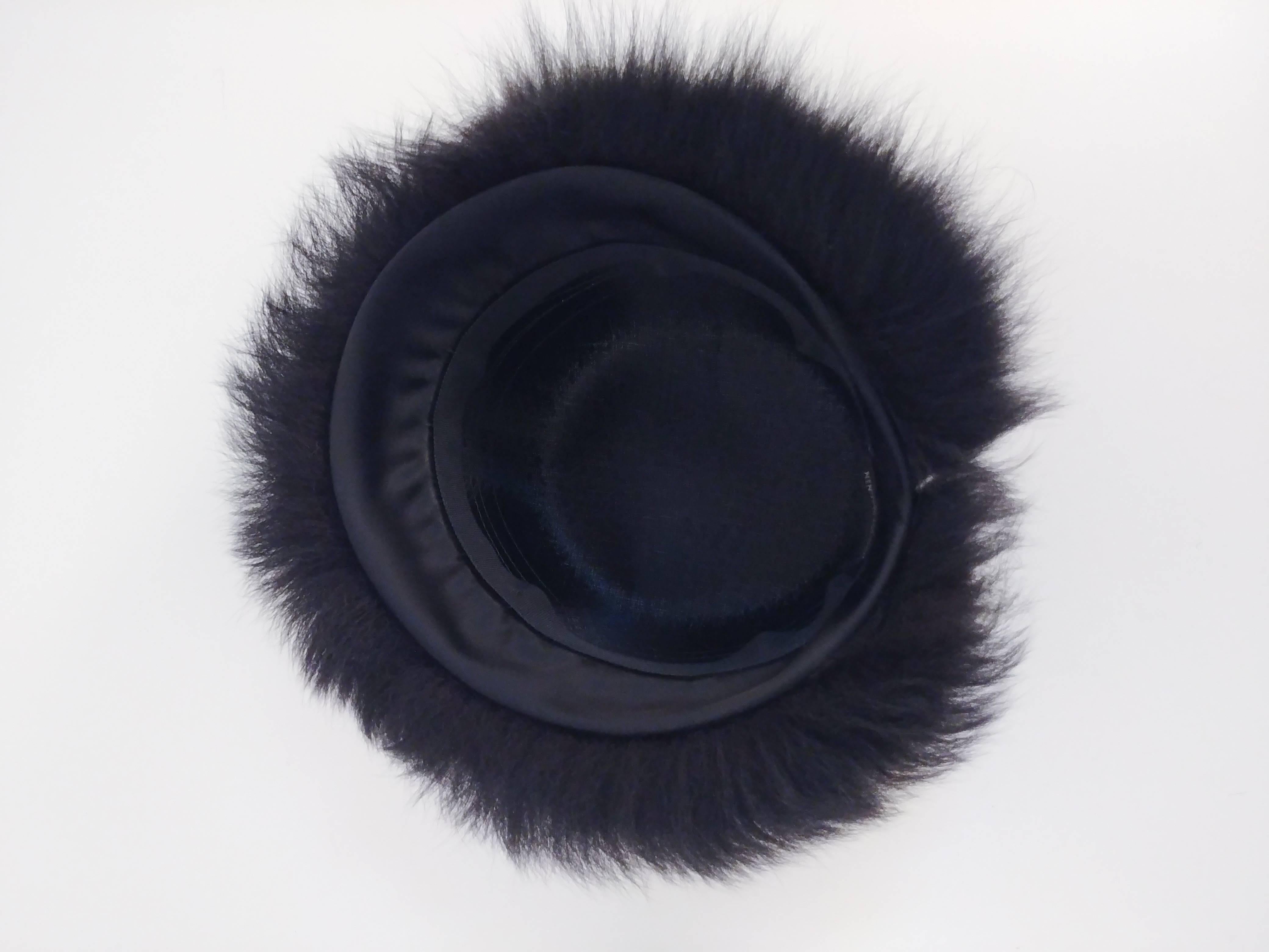 Women's Sheep Fur Trim Black Hat, 1960s 