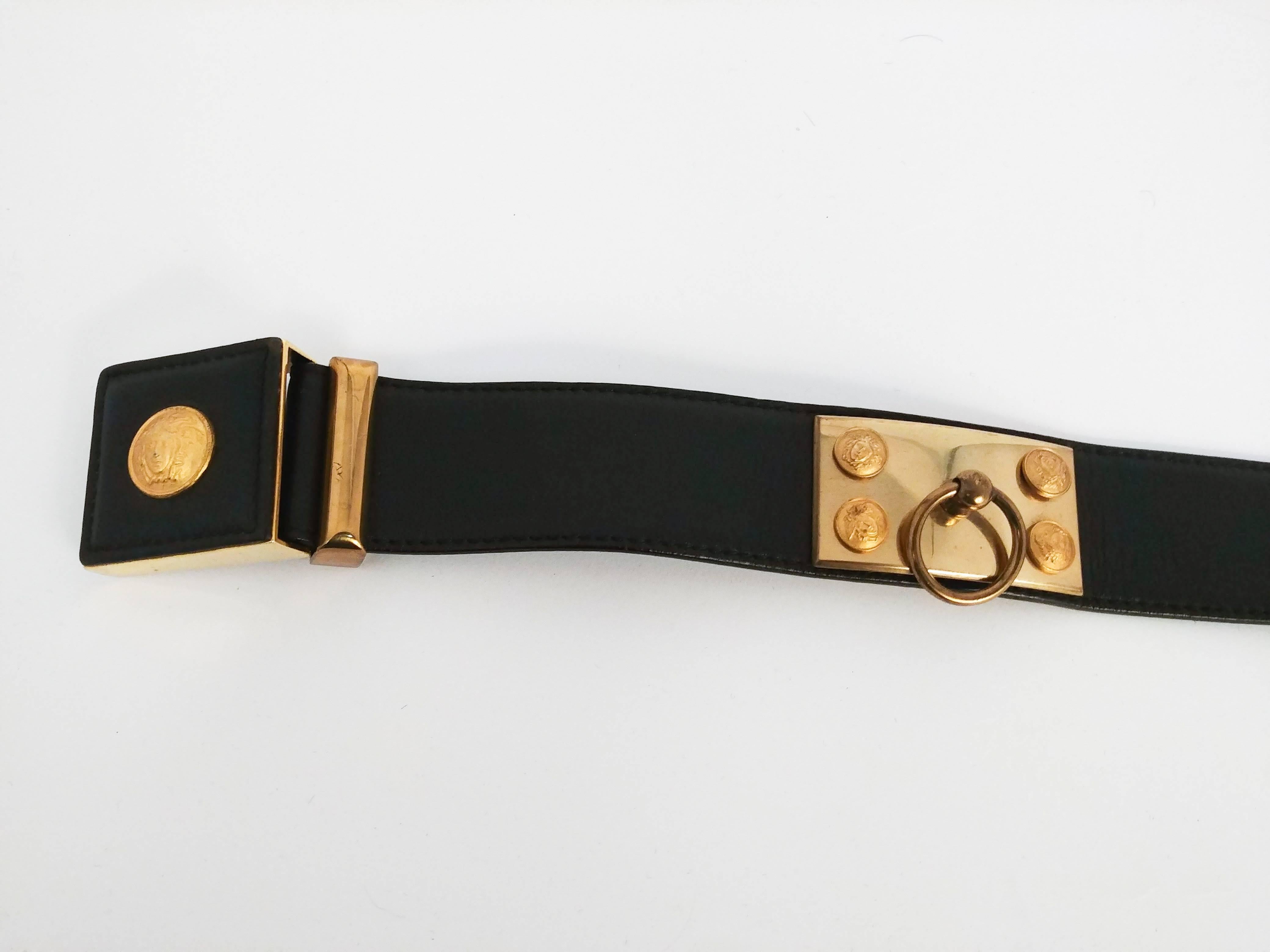Black Versace Leather Belt, 1980s 