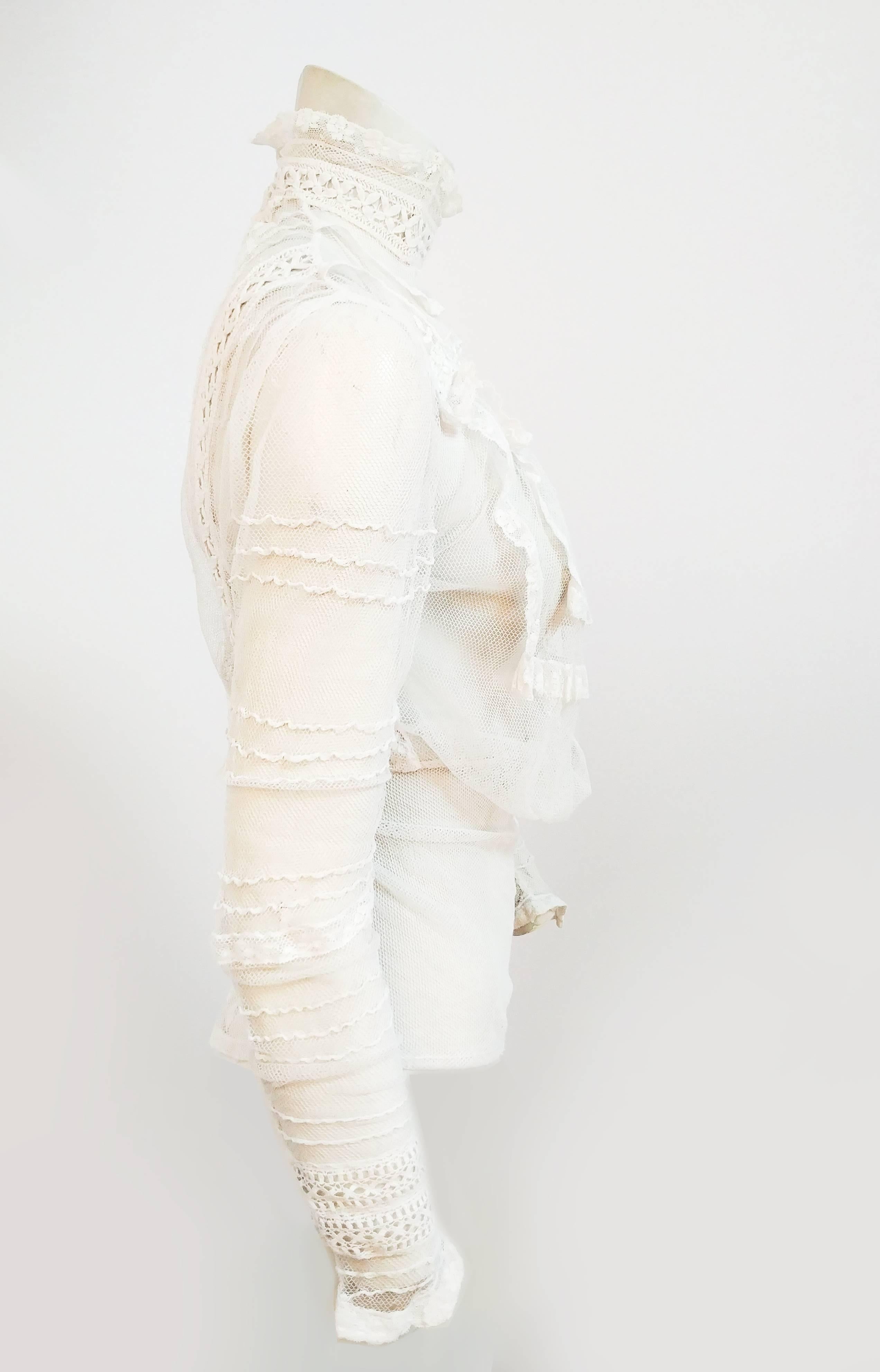 1900er Weiße Bluse aus durchsichtigem Mesh mit Spitze  im Zustand „Gut“ im Angebot in San Francisco, CA
