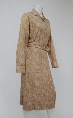 1970s Bill Atkinson Green Feather Printed Skirt Set with Matching Belt