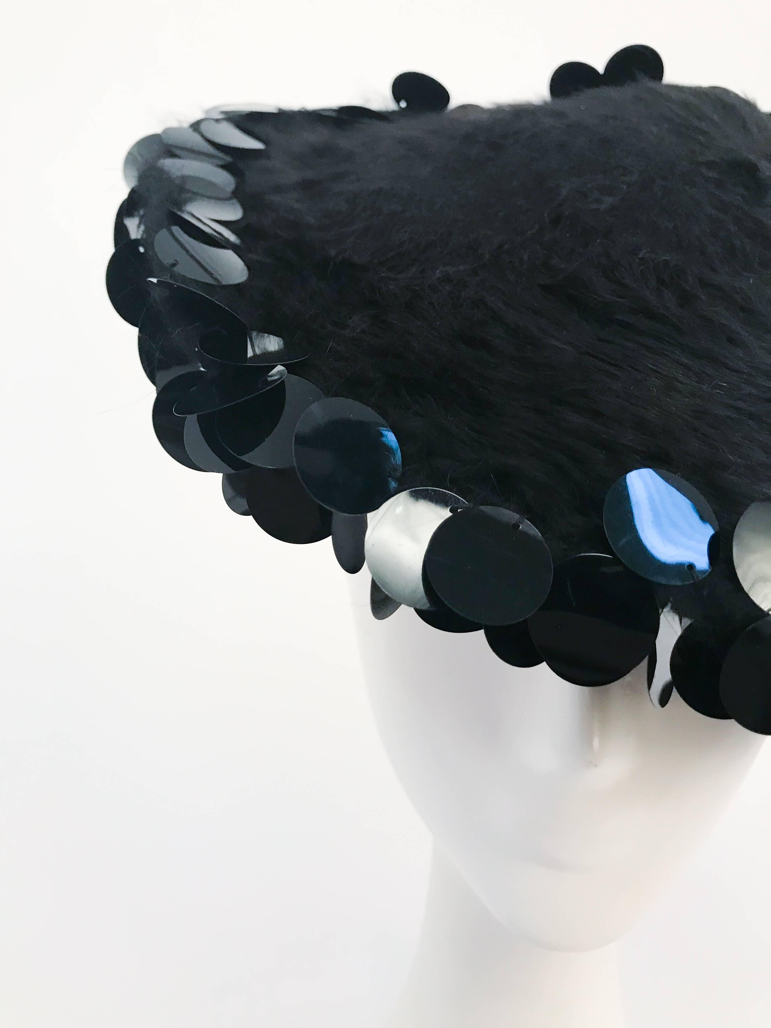 Women's 1950s Black Beaver and Sequin Hat