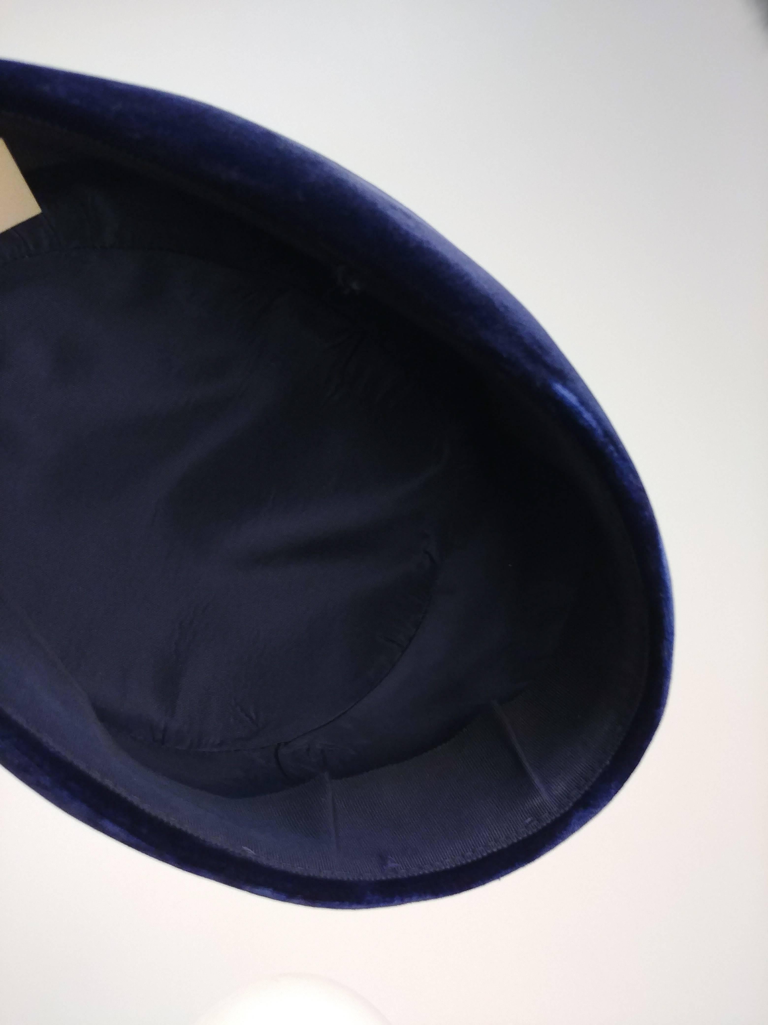 1960s Blue Velvet Hat with Rhinestone Embellishment 1