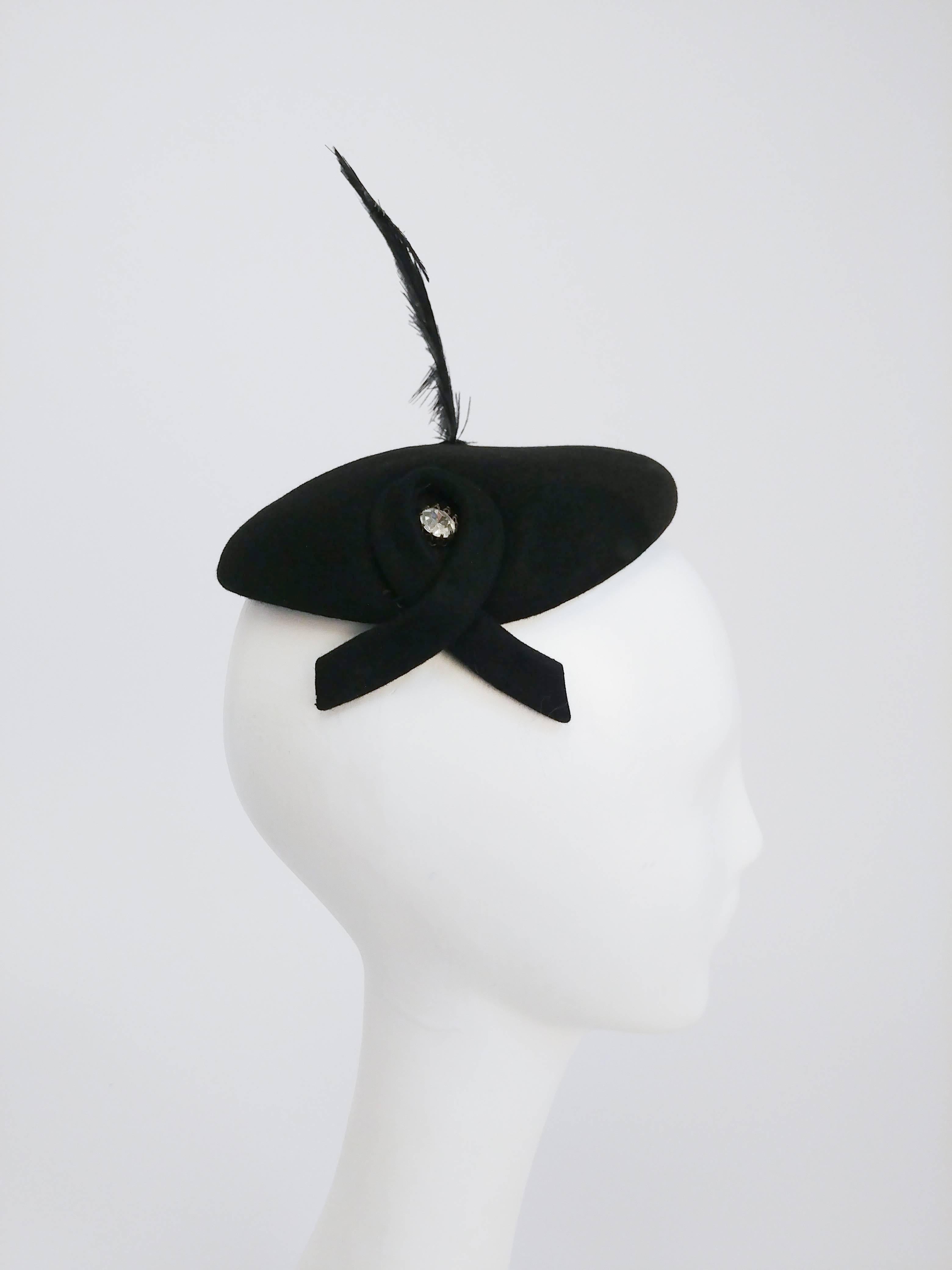 Women's 1950s Black Cashmere Felt Cocktail Hat