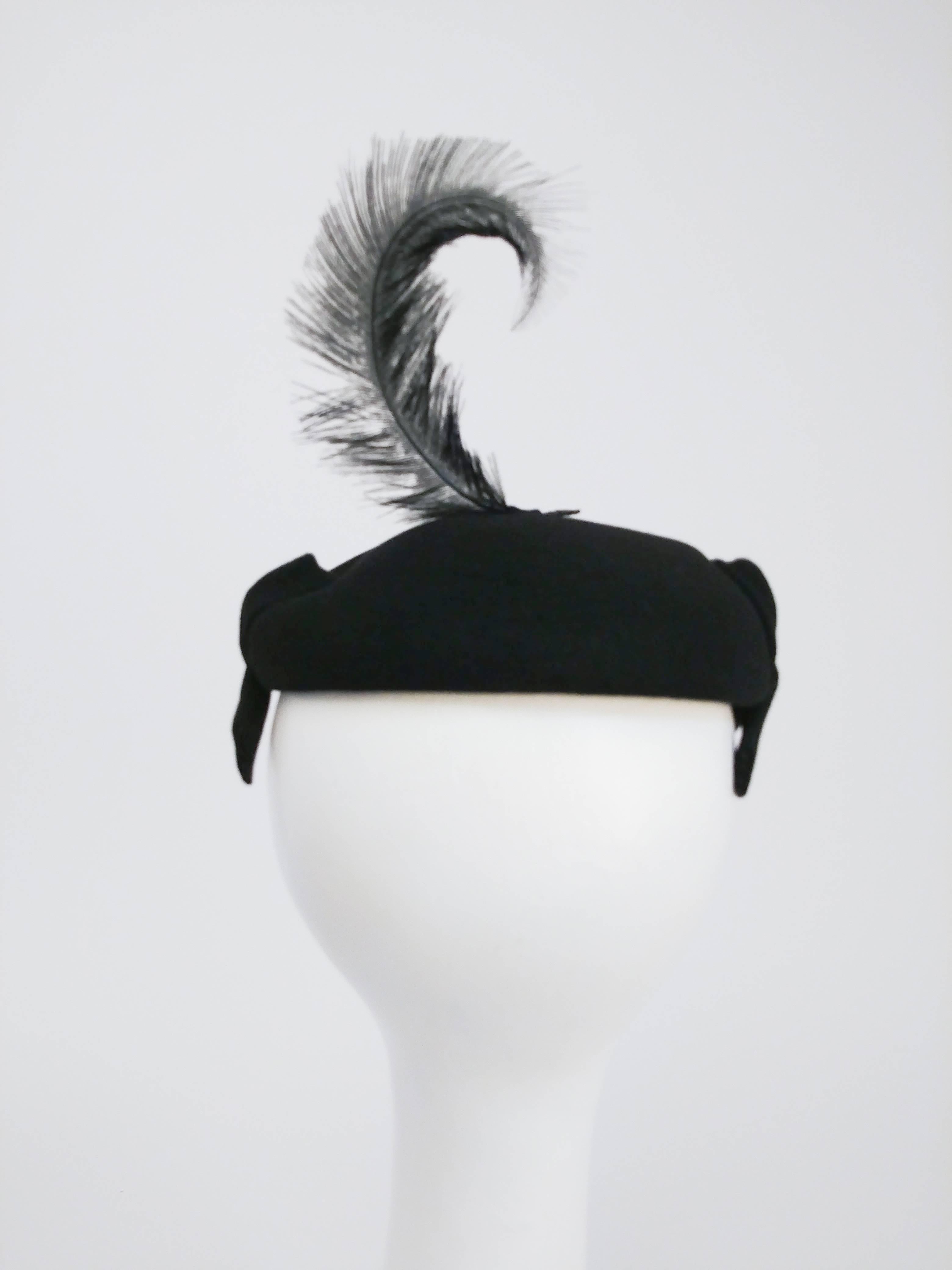 1950s Black Cashmere Felt Cocktail Hat In Good Condition In San Francisco, CA