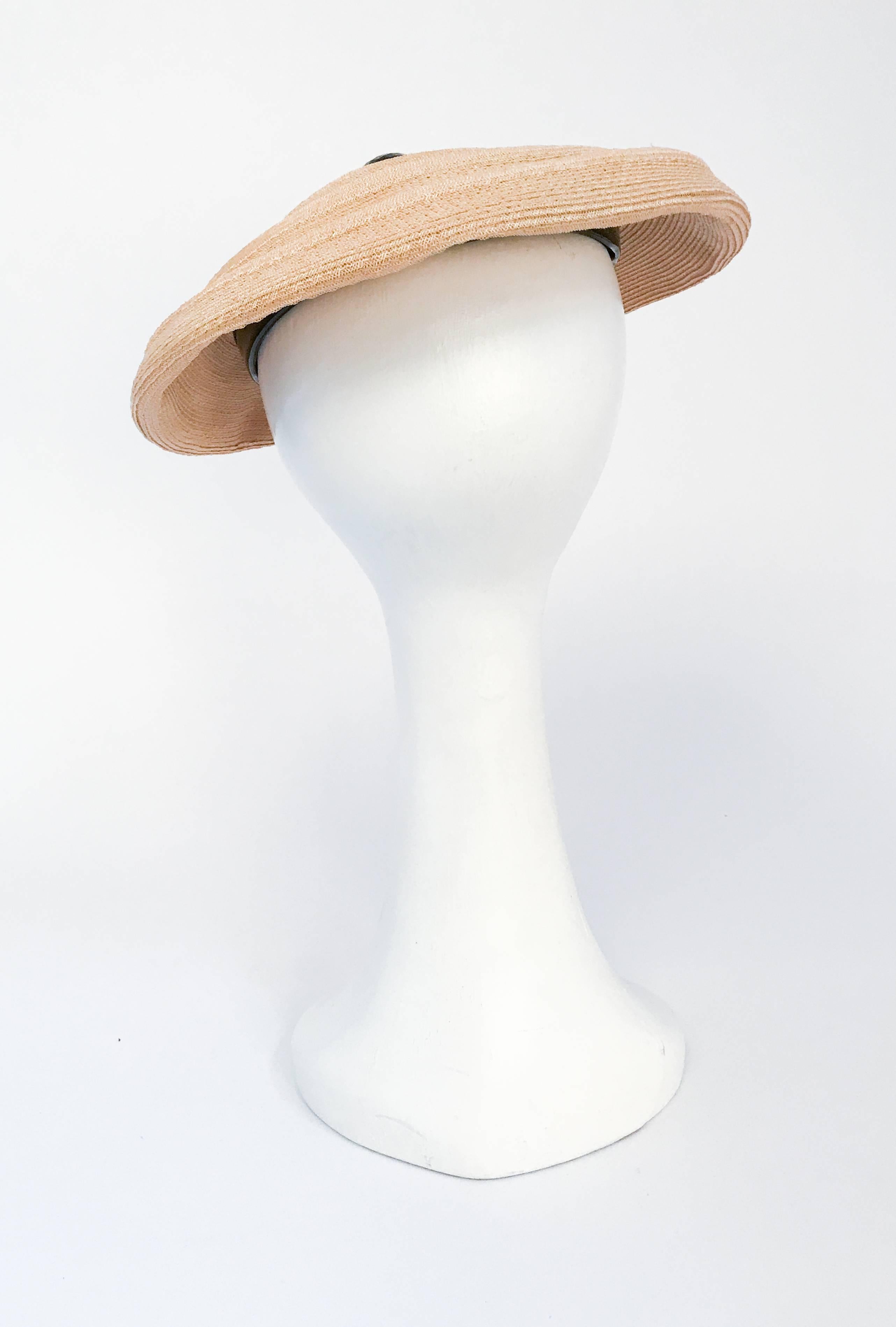 Beige Lilly Daché Woven Straw Hat with Glass Buttons, 1950s 