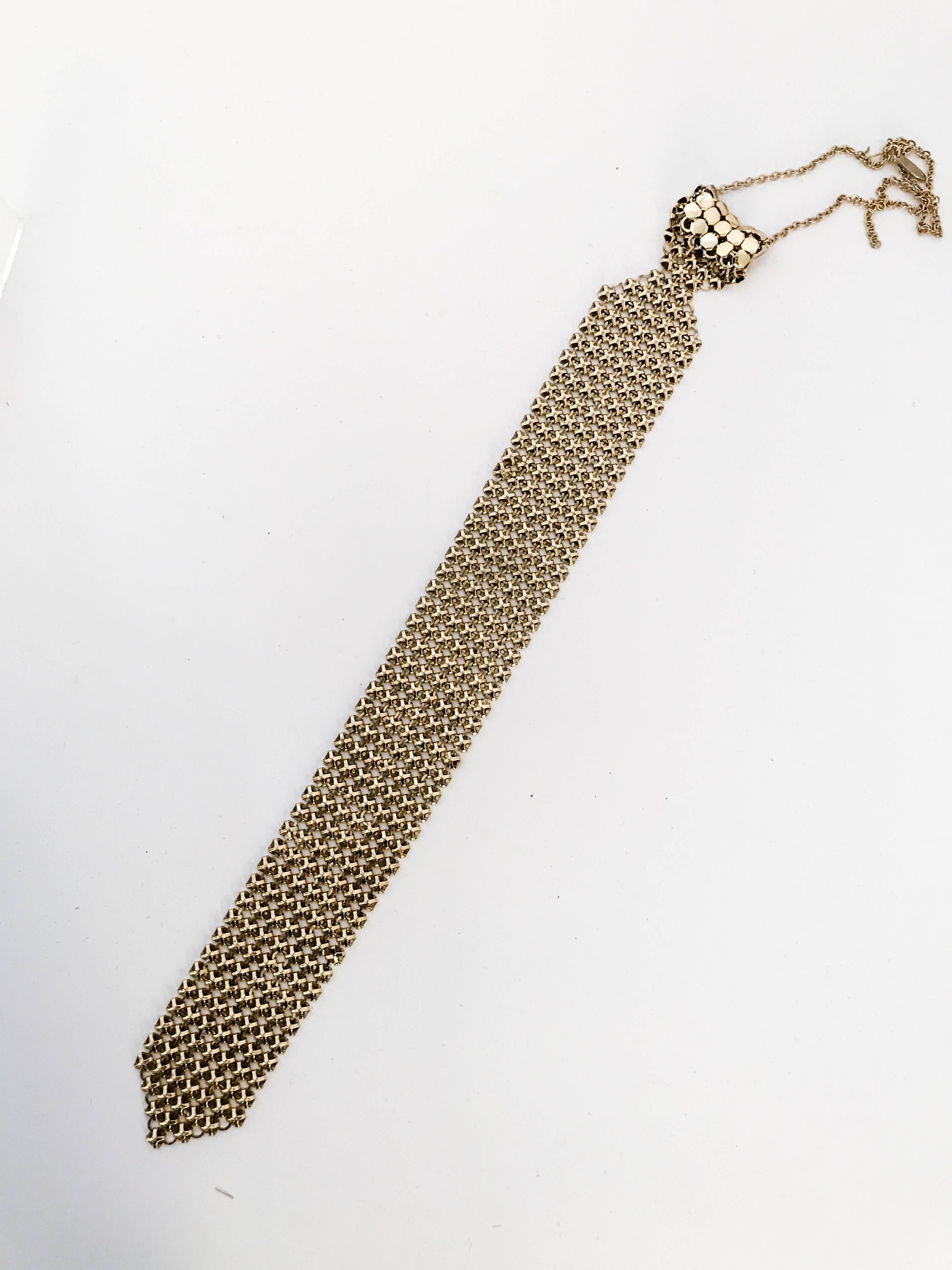 1970s Whiting Davis Gold-tone Tie Necklace 1