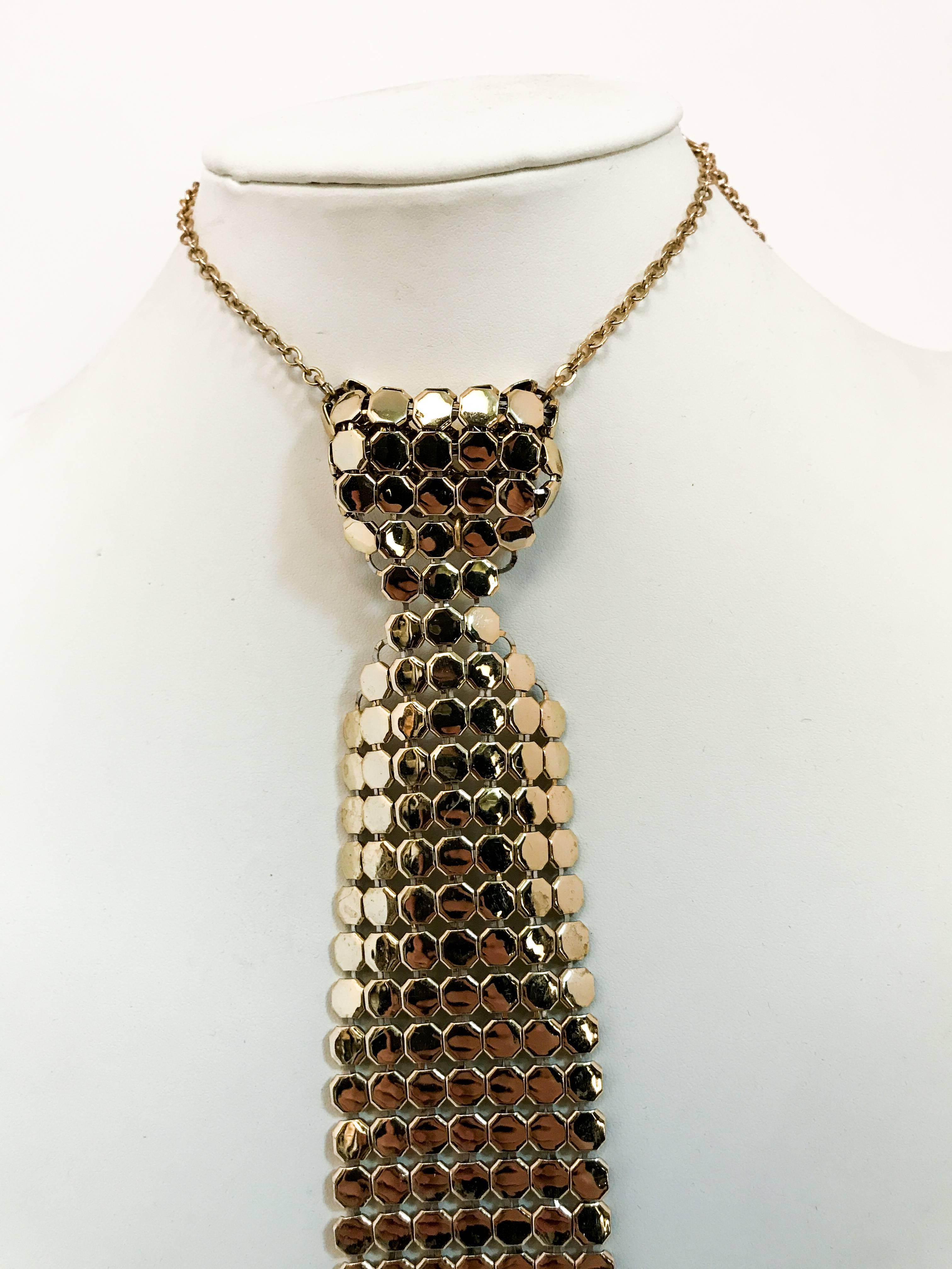1970s Whiting Davis Gold-tone Tie Necklace. Gold-tone tie necklace with adjustable chain.