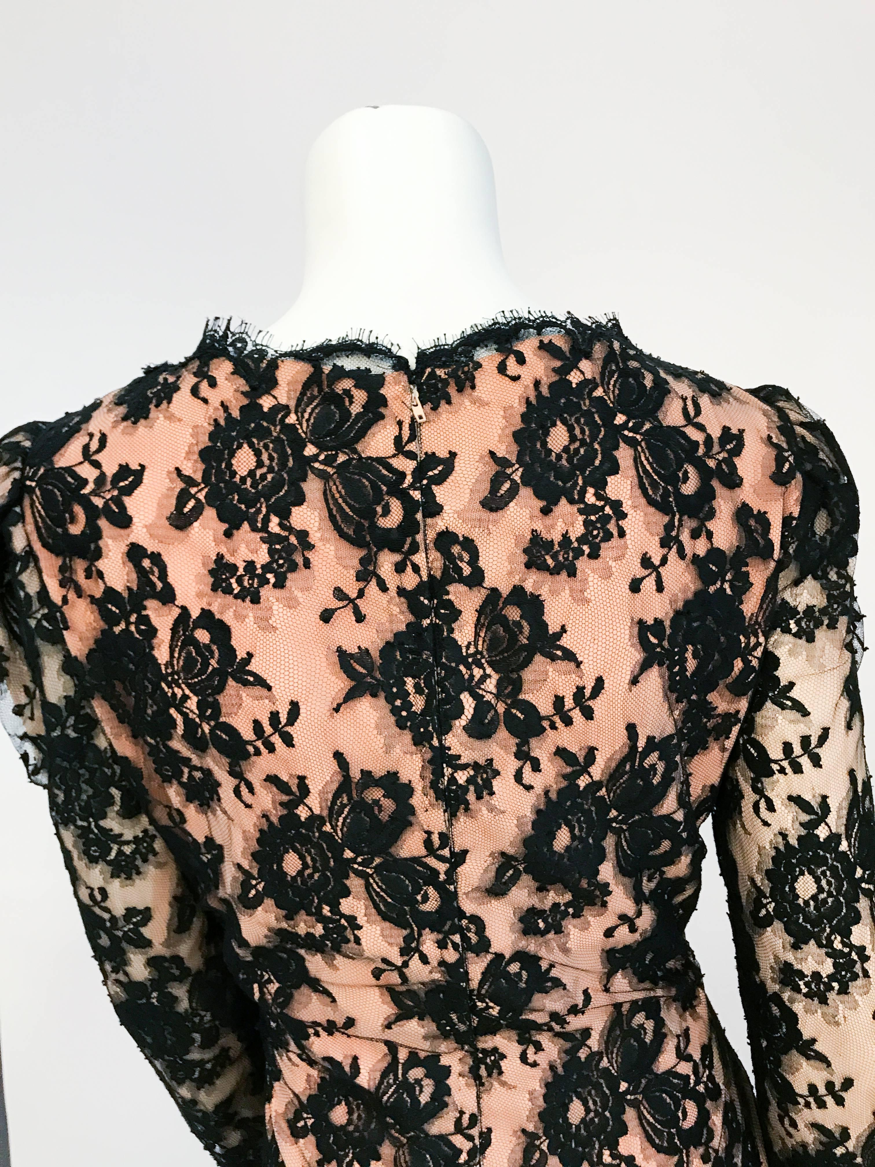 1980s Travilla Black Floral Lace Dress 3