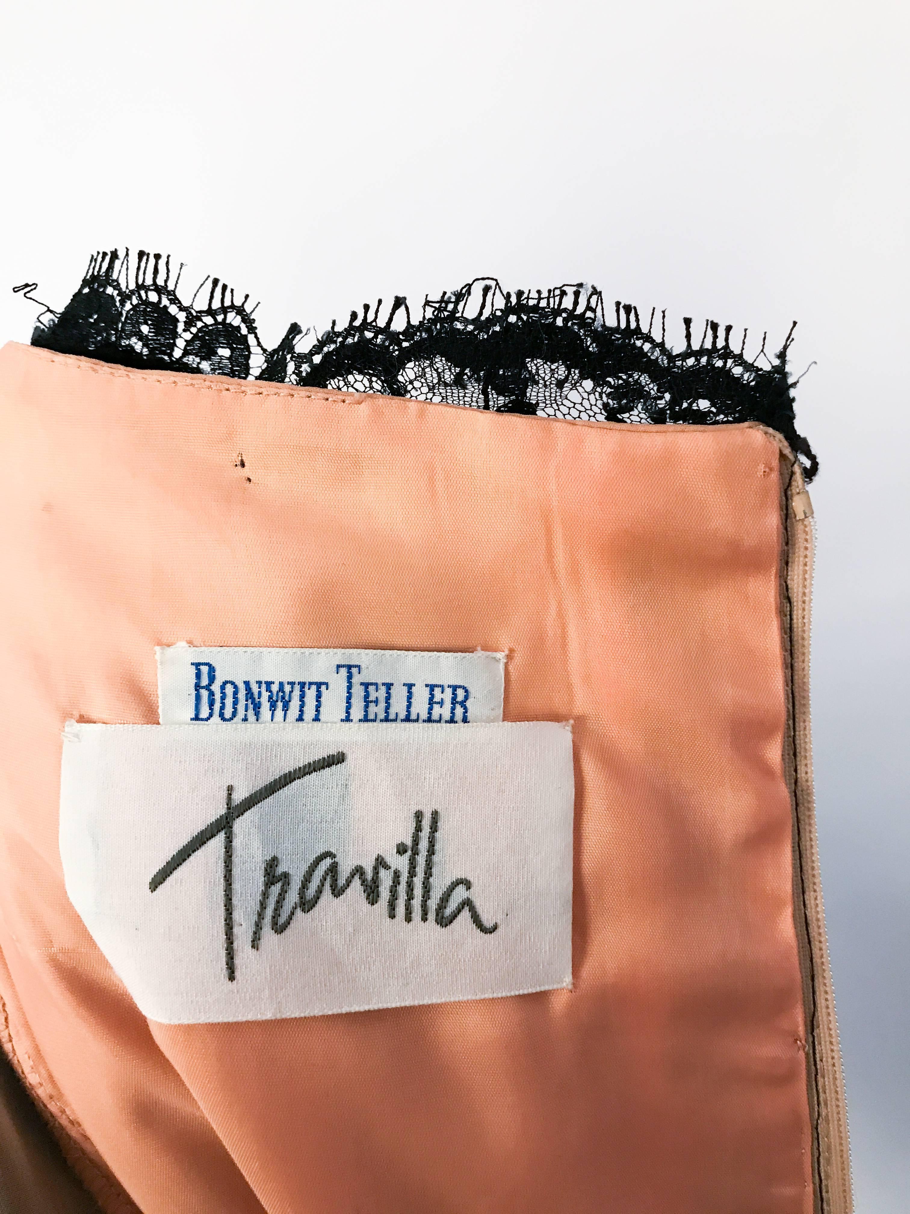 1980s Travilla Black Floral Lace Dress 5