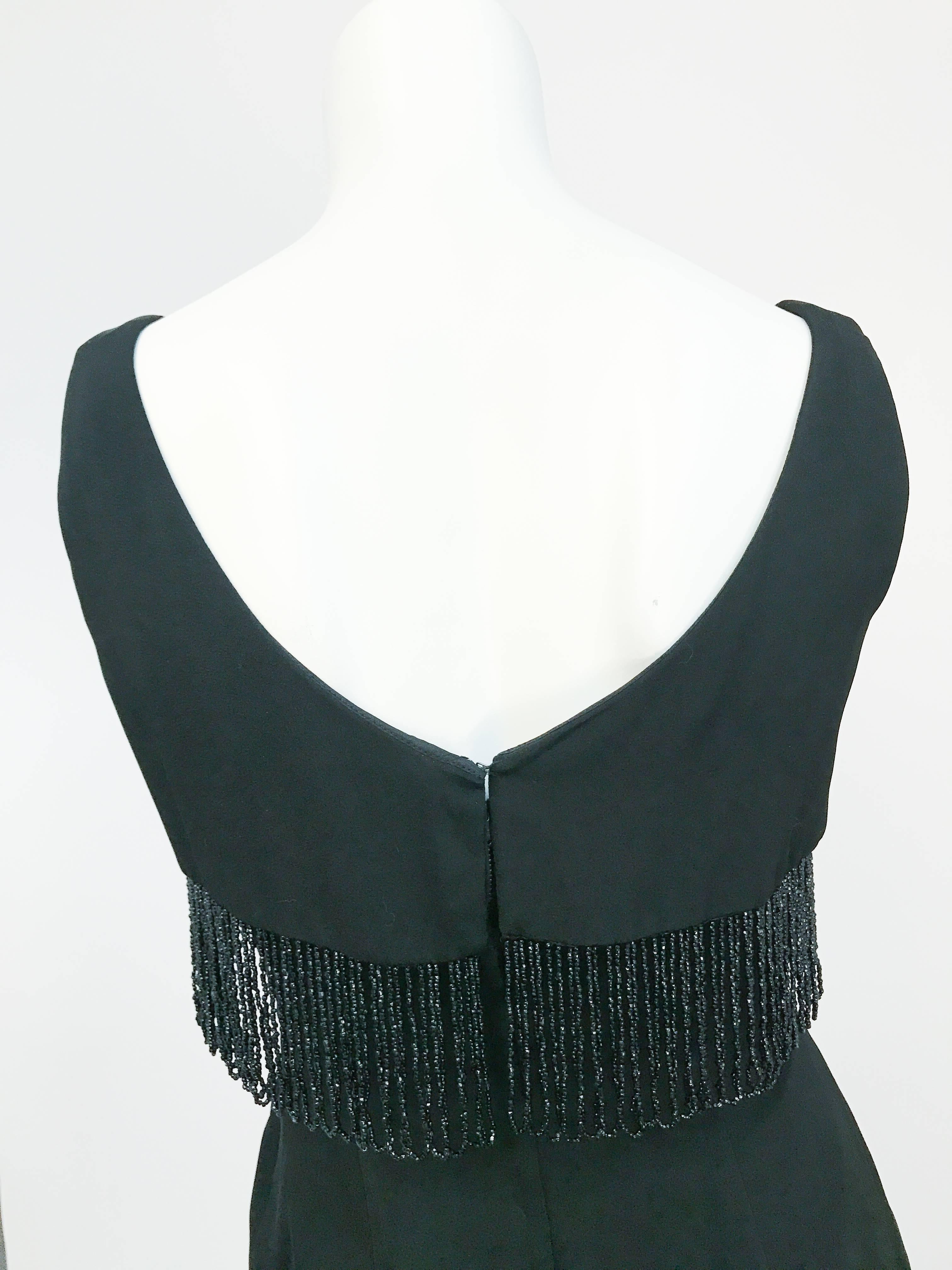 Women's 1960s Black Anita Modes Cocktail Dress with Jet Beaded Trim For Sale