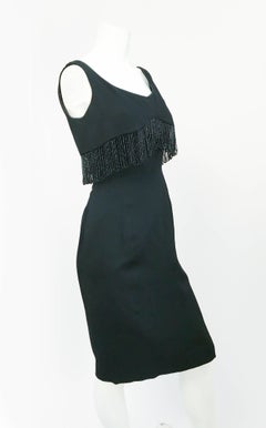 1960s Black Anita Modes Cocktail Dress with Jet Beaded Trim