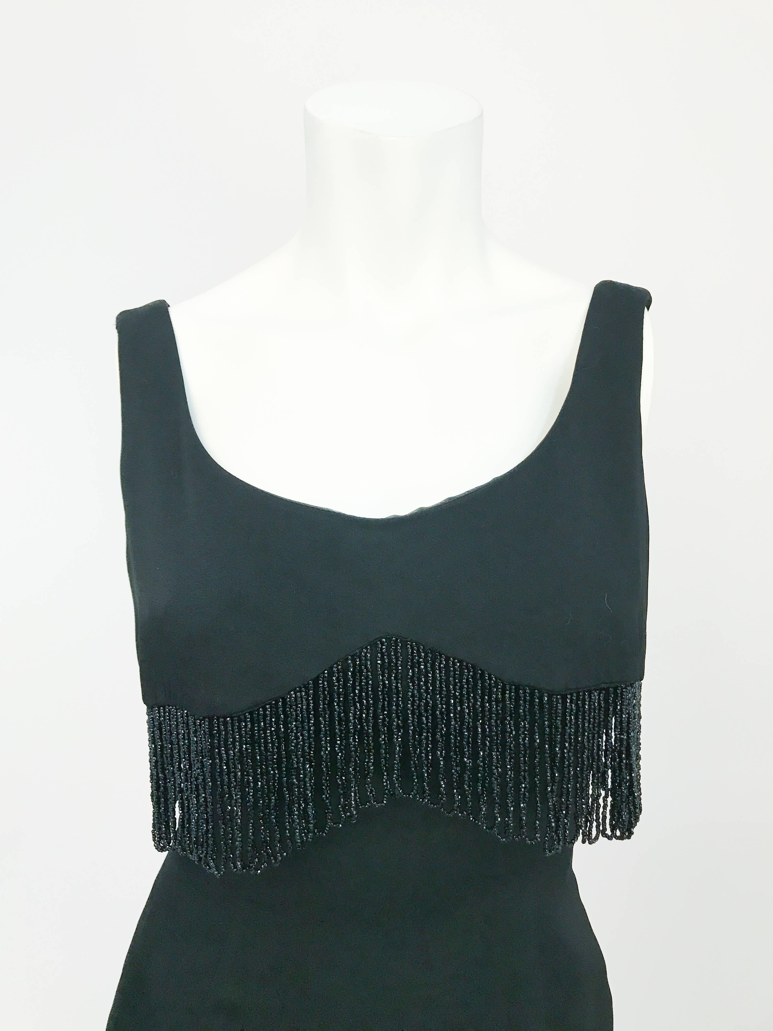 1960s Black Anita Modes Cocktail Dress with Jet Beaded Trim For Sale 1