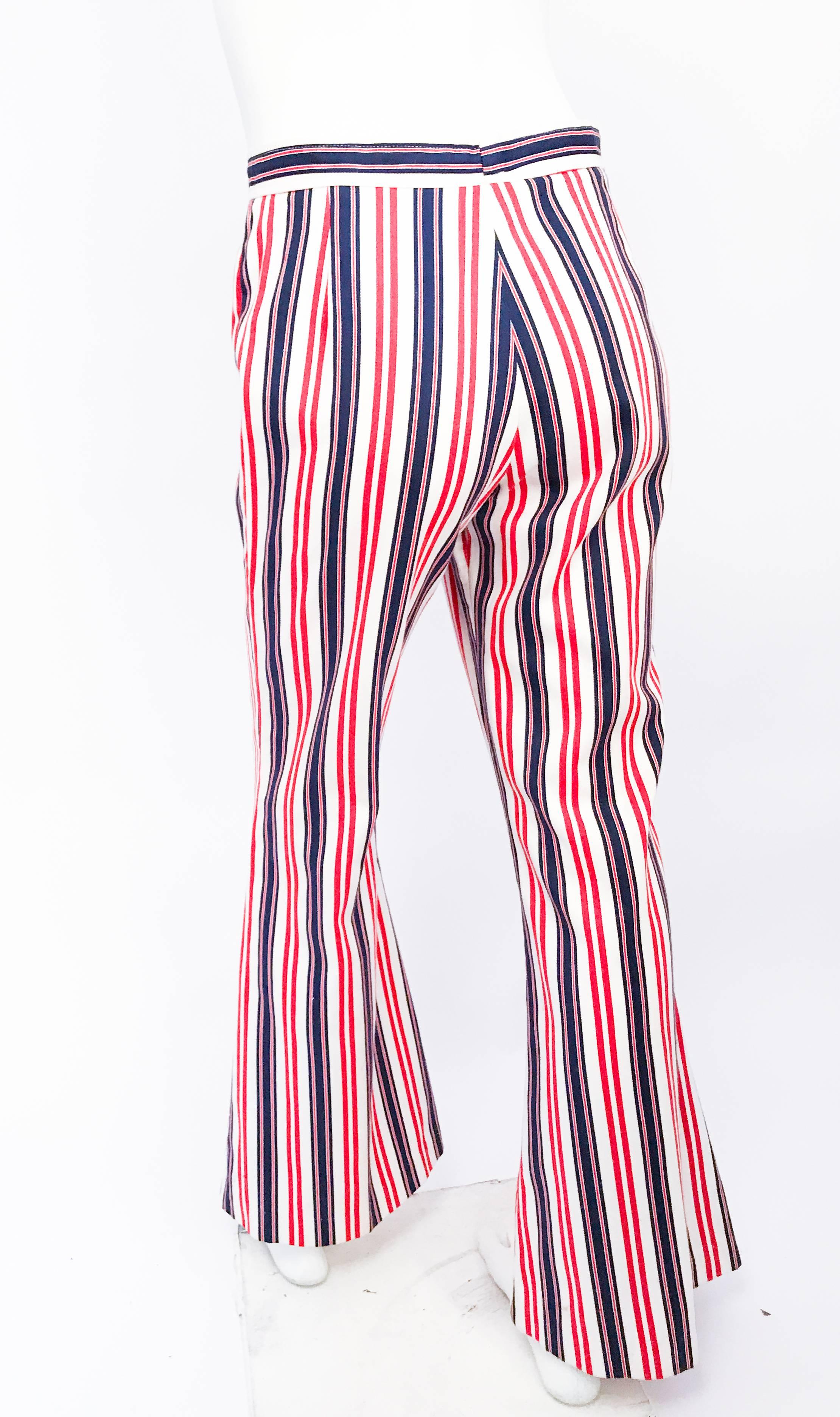 Beige 1960s Summer of Love Stripped Flared Pants