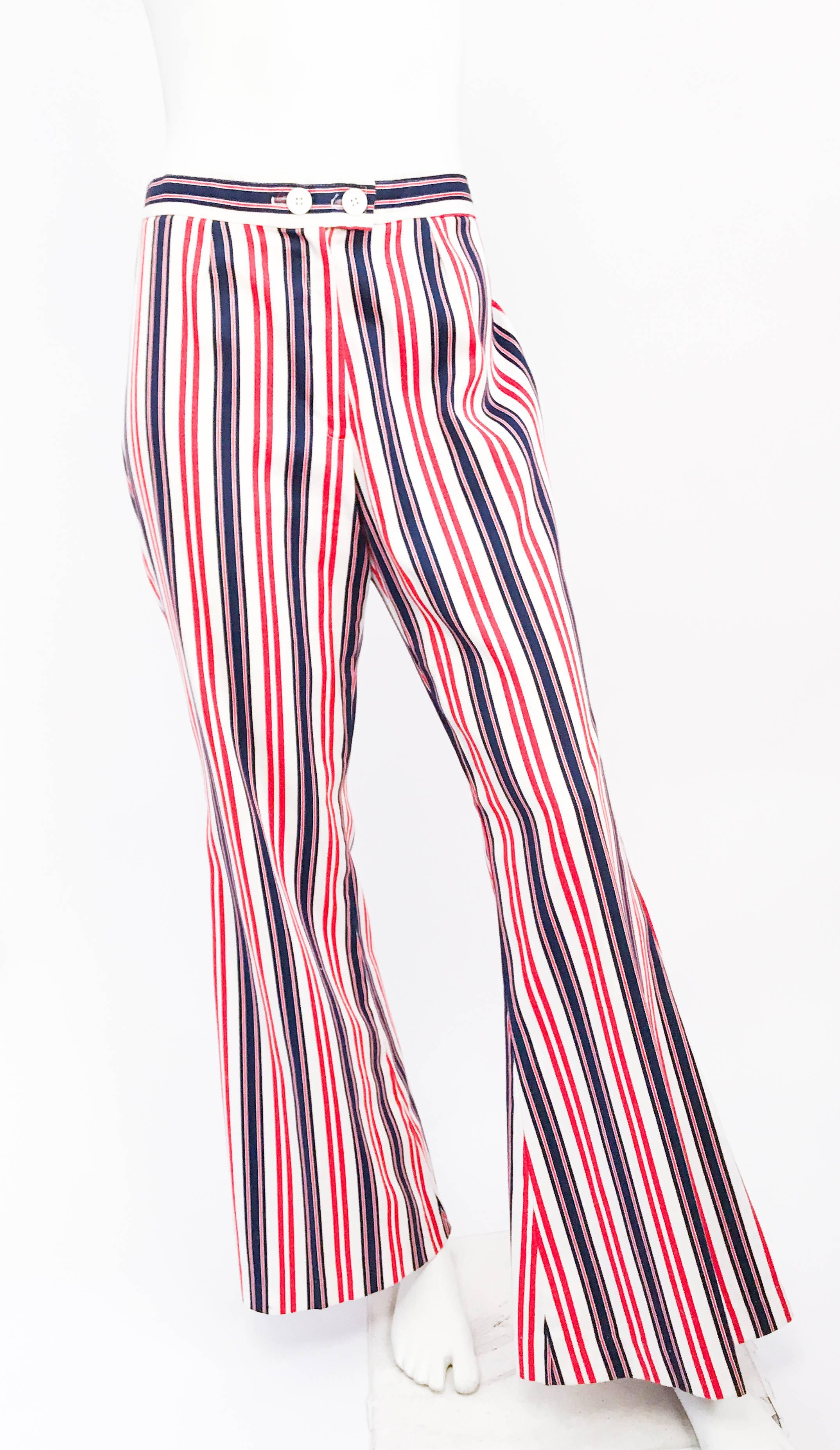 1960s Summer of Love Stripped Flared Pants. Stripped flared pants with red, white, and blue stripes. These pants have been part of The De Young Museum's Summer of Love exhibit in San Francisco (in 2017) as shown in photos. 