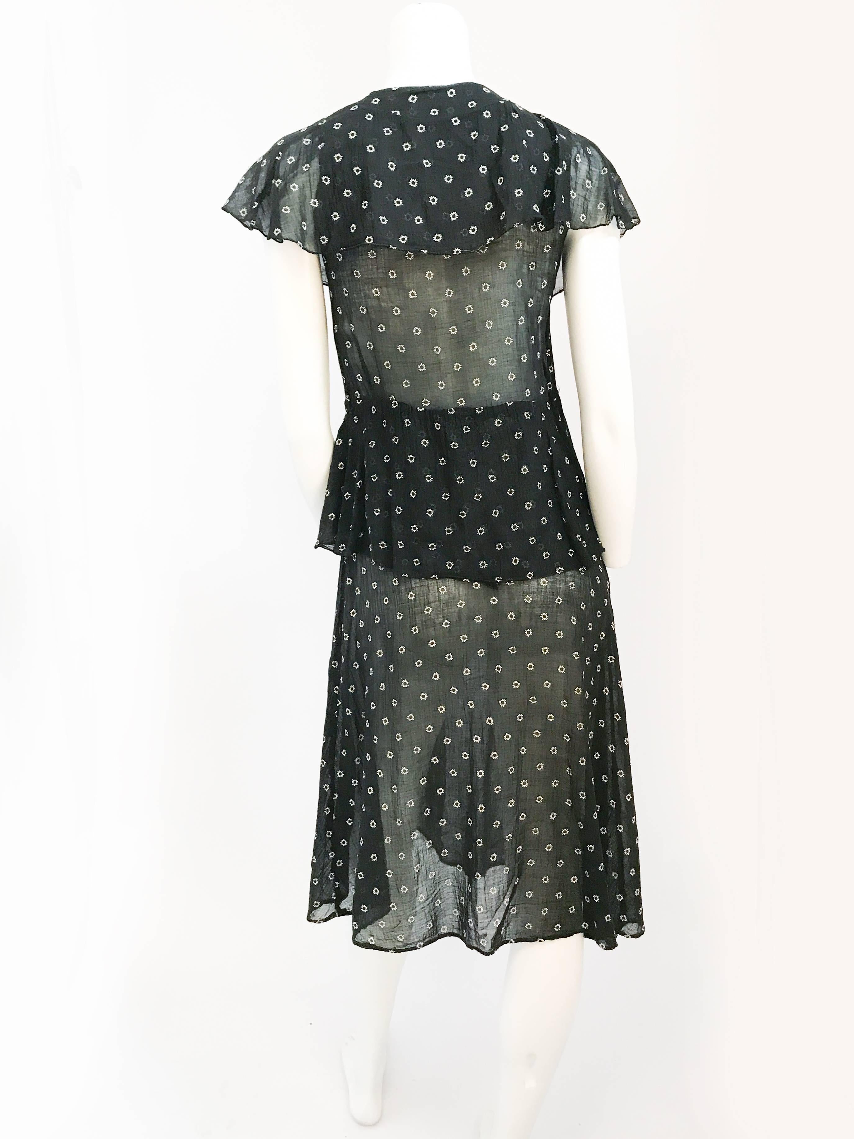 1920 Black Cotton Day Dress In Good Condition For Sale In San Francisco, CA