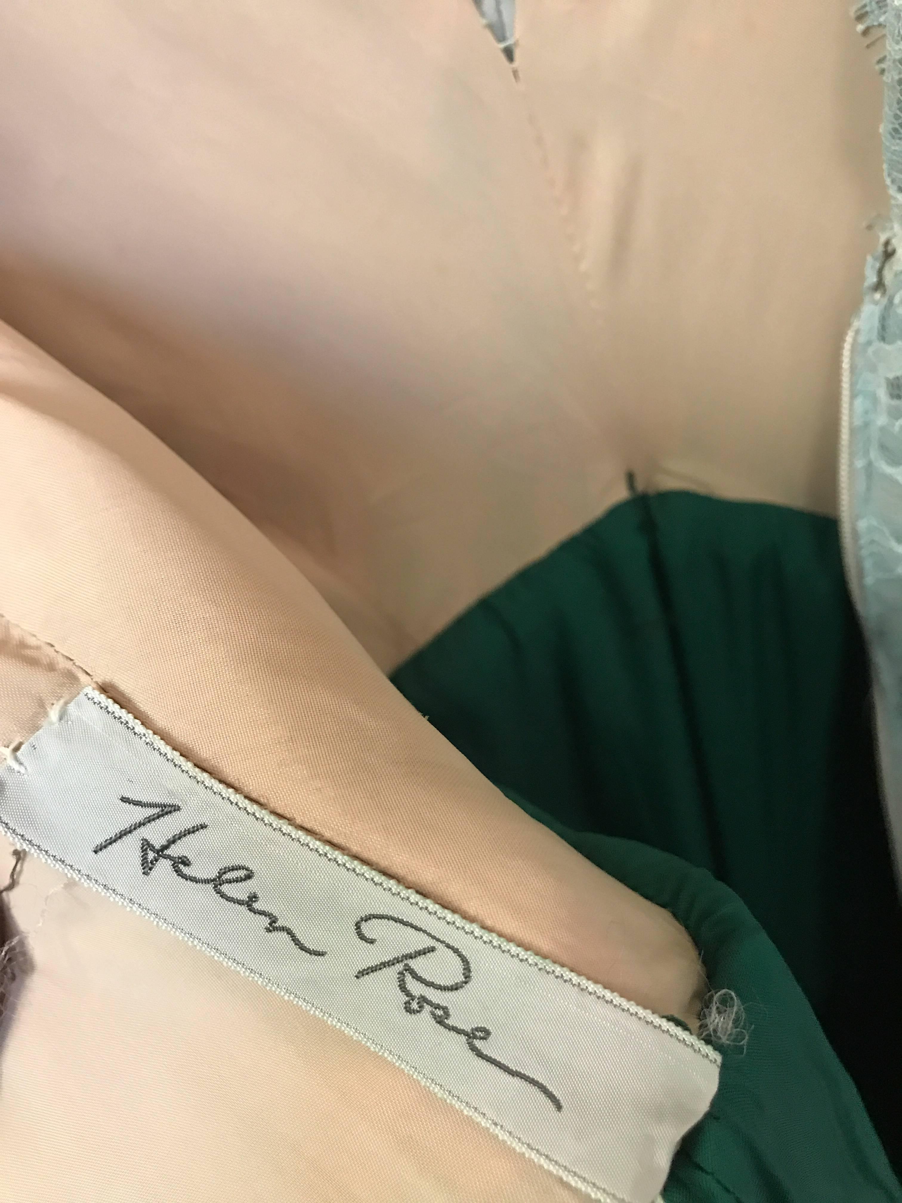 1960s Helen Rose Emerald Silk Velvet and Pale Blue Lace Dress In Good Condition For Sale In San Francisco, CA