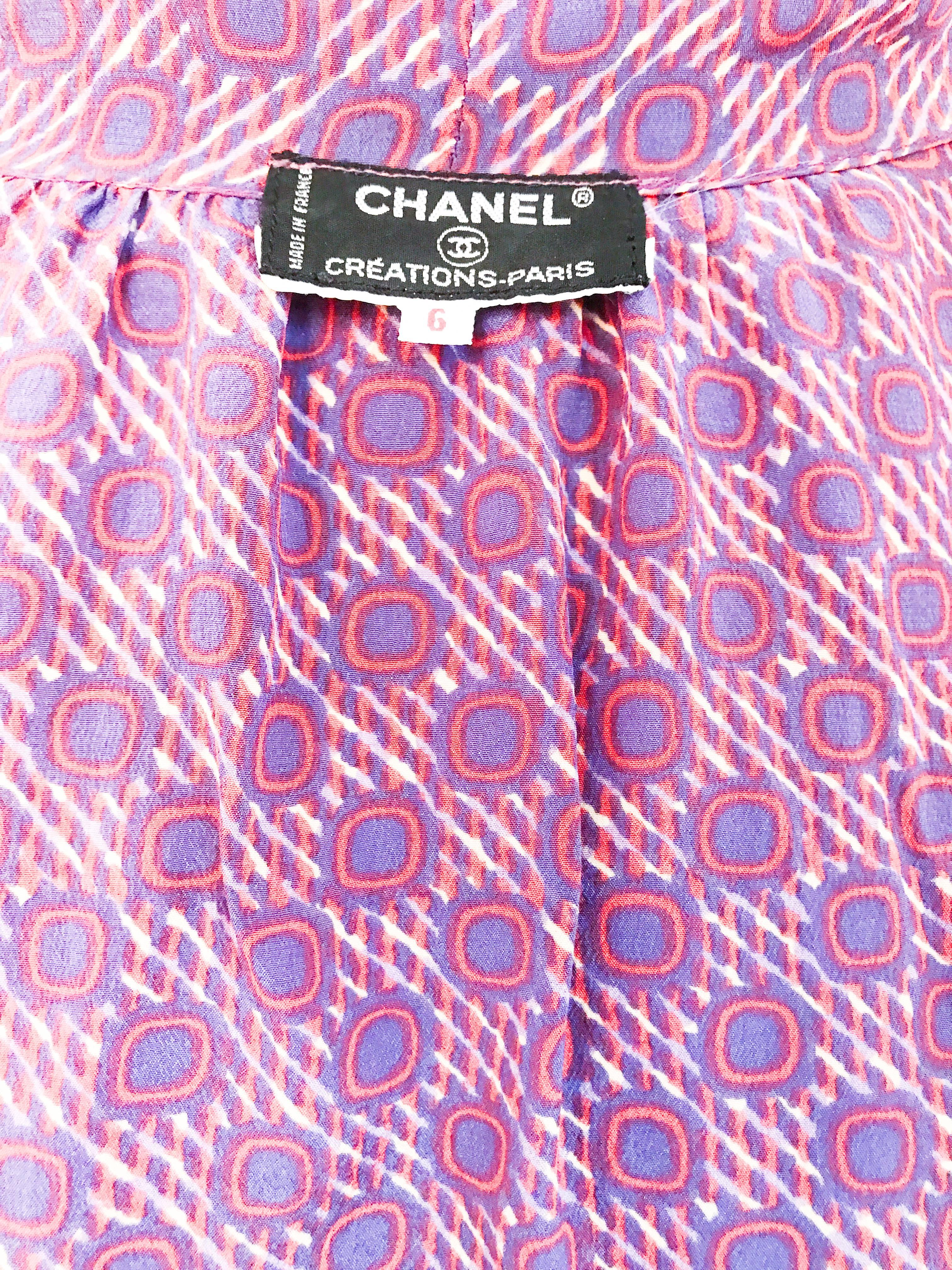 1970s Chanel Silk Printed Blouse with Attached Scarf 2