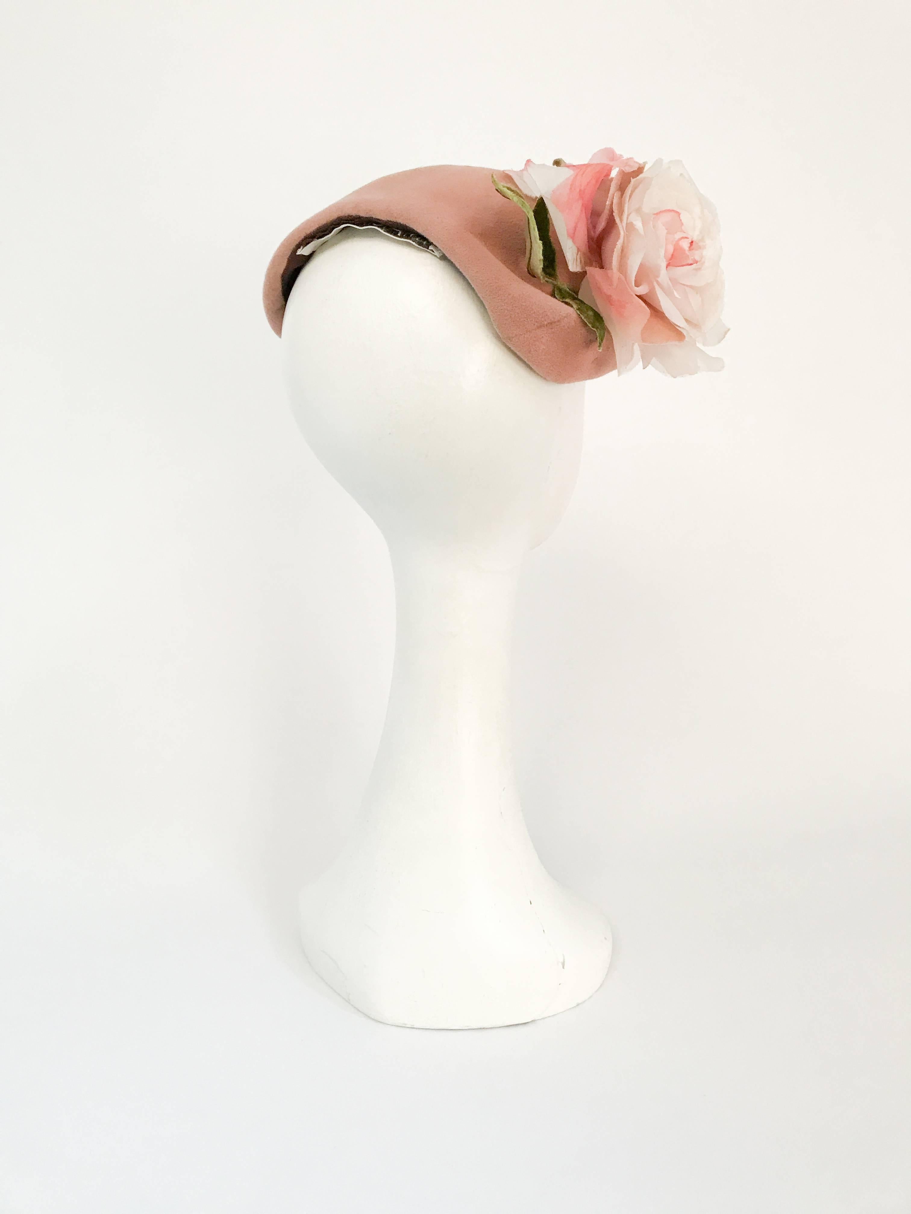 Women's 1950s I. Magnin Pink Hat with Silk and Velvet Flower