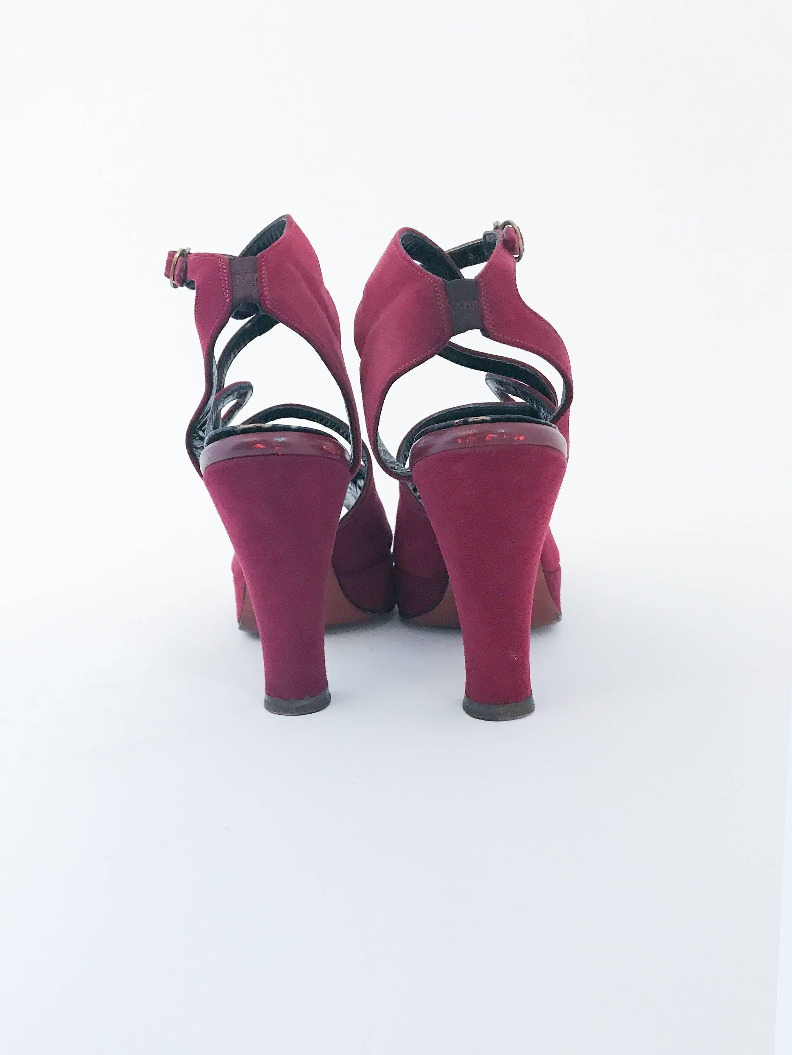 Women's 1947 Plum Suede Heels With Strap and Cut-out Accents For Sale