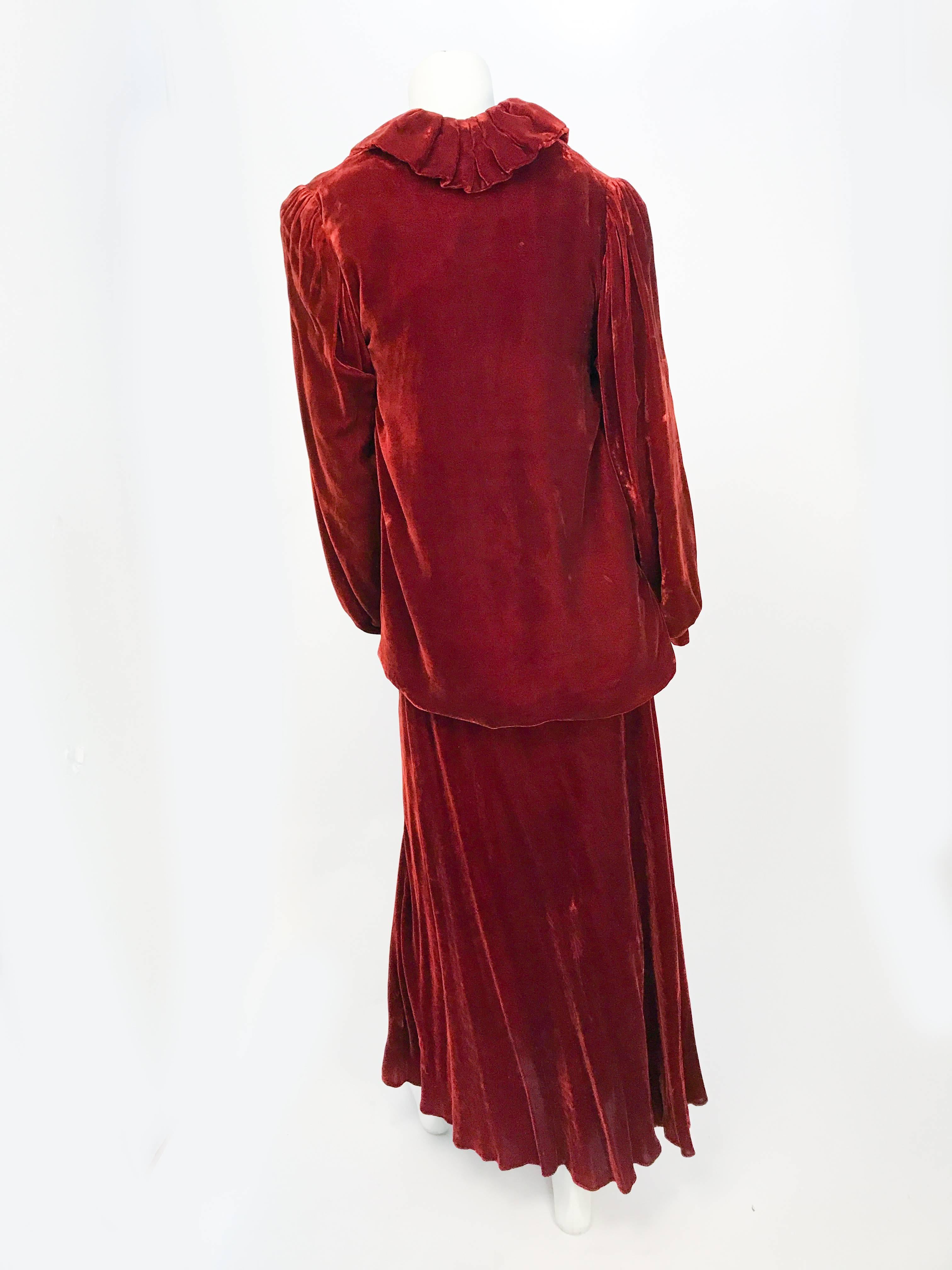 Red 1930s Rust Bias Cut Silk Velvet Dress with Coat