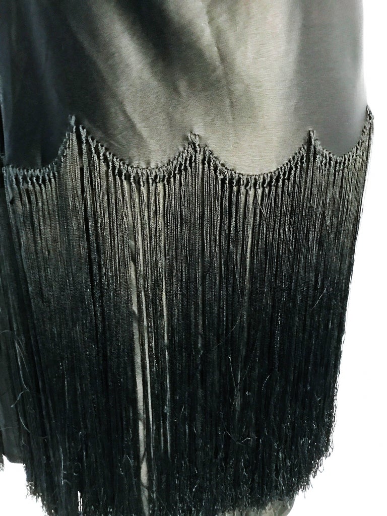 1920s Black Satin Evening Dress With Fringe For Sale at 1stDibs